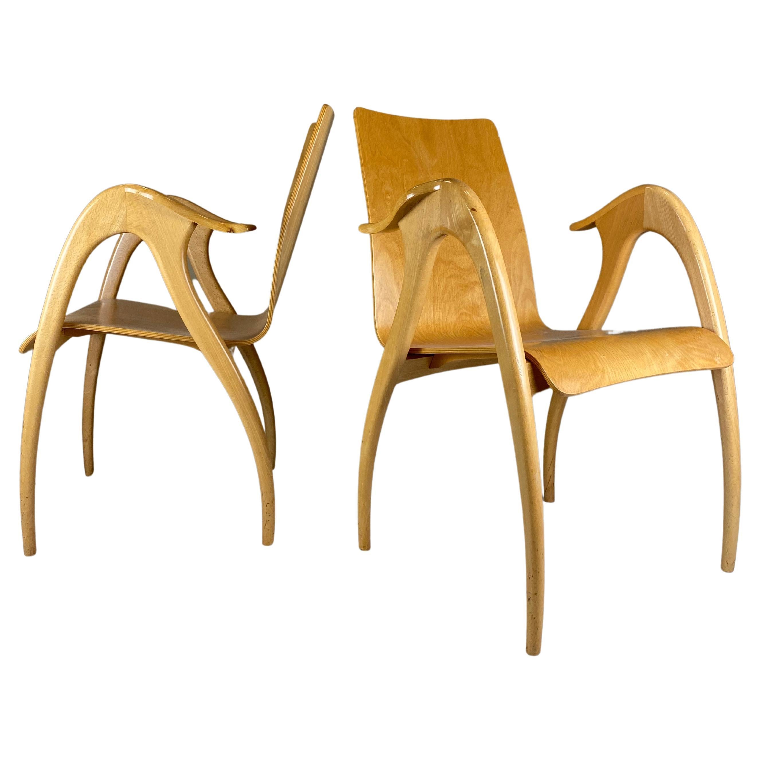 Ensemble de 4 fauteuils sculpturaux en contreplaqué par Malatesta et Mason, années 1950, milieu du siècle