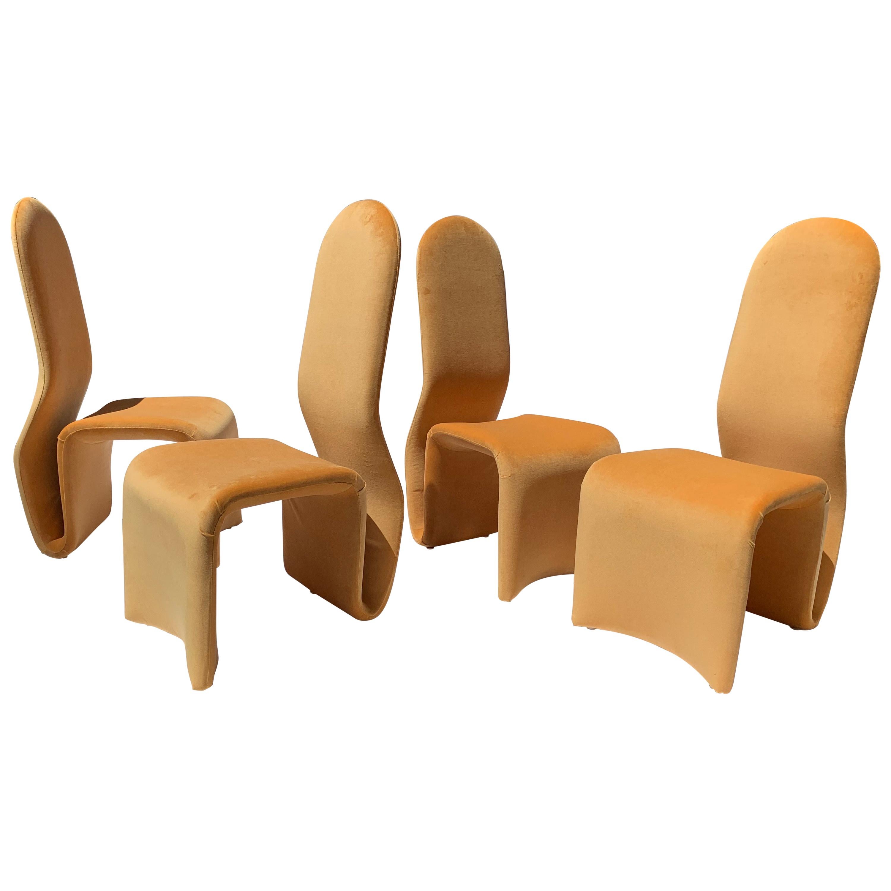 Set of 4 Sculptural “Ribbon” Dining Chairs in the Style of Olivier Mourgue