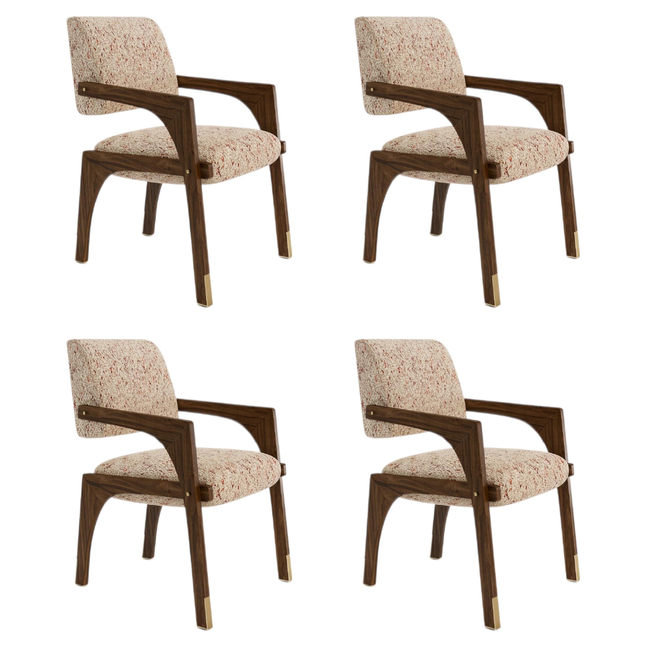 4er set skulpturale walnuss chenille messing Arches esszimmerstühle by InsidherLand
