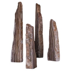 Set Of 4 Secta Candelabras & Censer in Carved Red Travertine by Andres Monnier