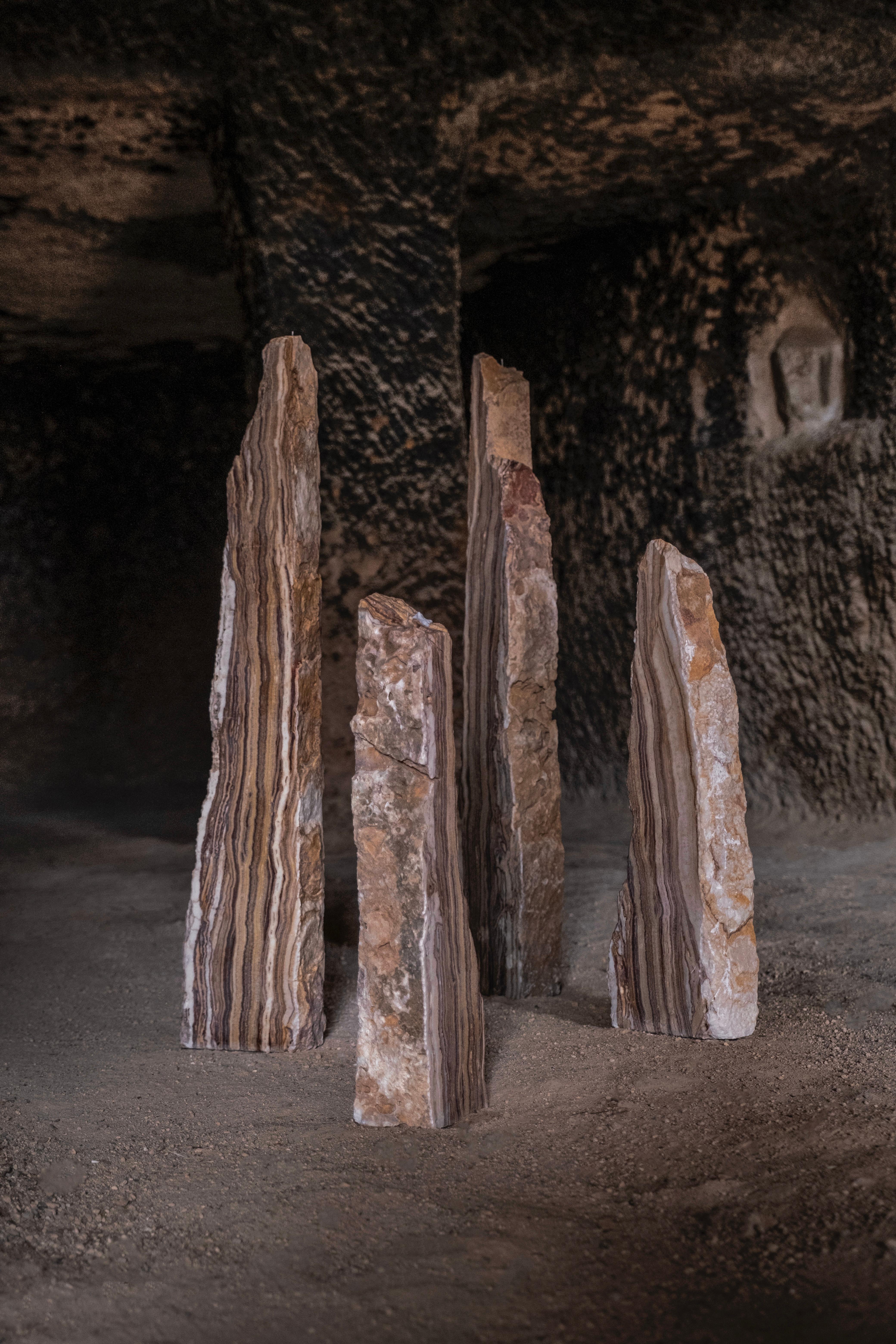 Set Of 4 Secta Candle Holders by Andres Monnier
Unique Pieces.
Dimensions: W 20 x D 10 x H 80 cm (Dimensions may vary and can be customized)
Materials: Red travertine.

Treko Concrete is a Mexican studio based in Ensenada, that aims to create