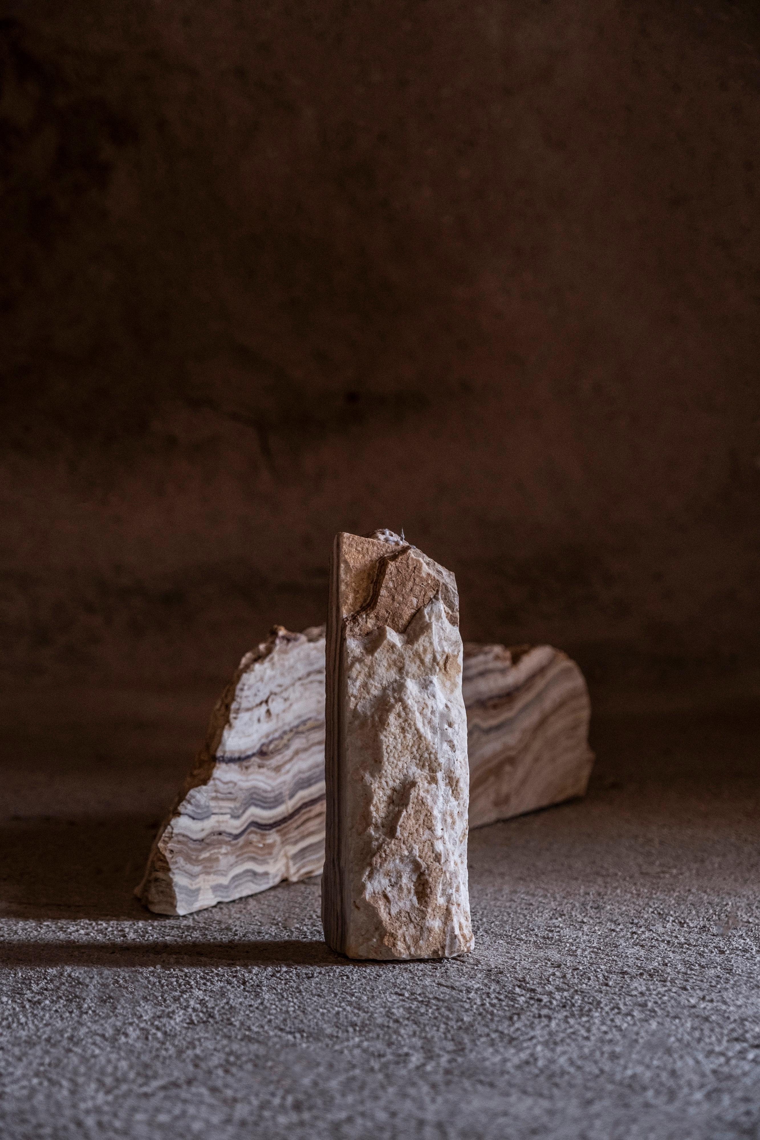 Post-Modern Set Of 4 Irregular Rough Form Red Travertine Candle Holders by Andres Monnier For Sale