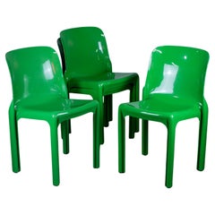 Set aus 4 Selene Green Stühlen von Vico Magistretti für Artemide