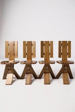 Set of 4 Seltz Elm Dining Chairs - France - 1960s