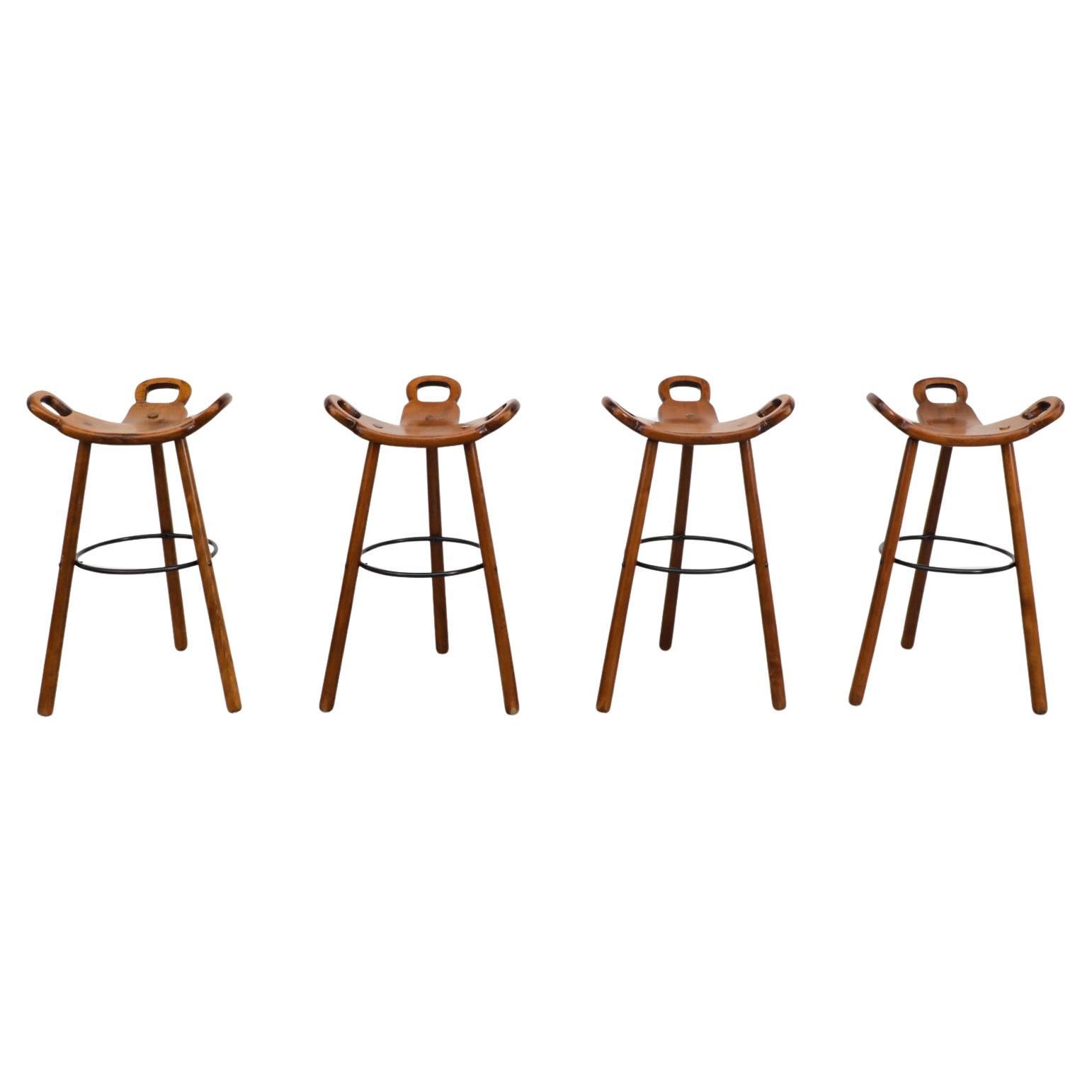 Set of 4 Sergio Rodrigues Style Dark Spanish 'Marbella' Bar Stools by Confonorm