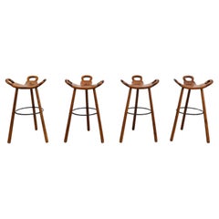 Set of 4 Sergio Rodrigues Style Dark Spanish 'Marbella' Bar Stools by Confonorm