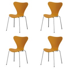 Set of 4 Series7 Chair, Burnt Yellow & Steel Chrome by Arne Jacobsen