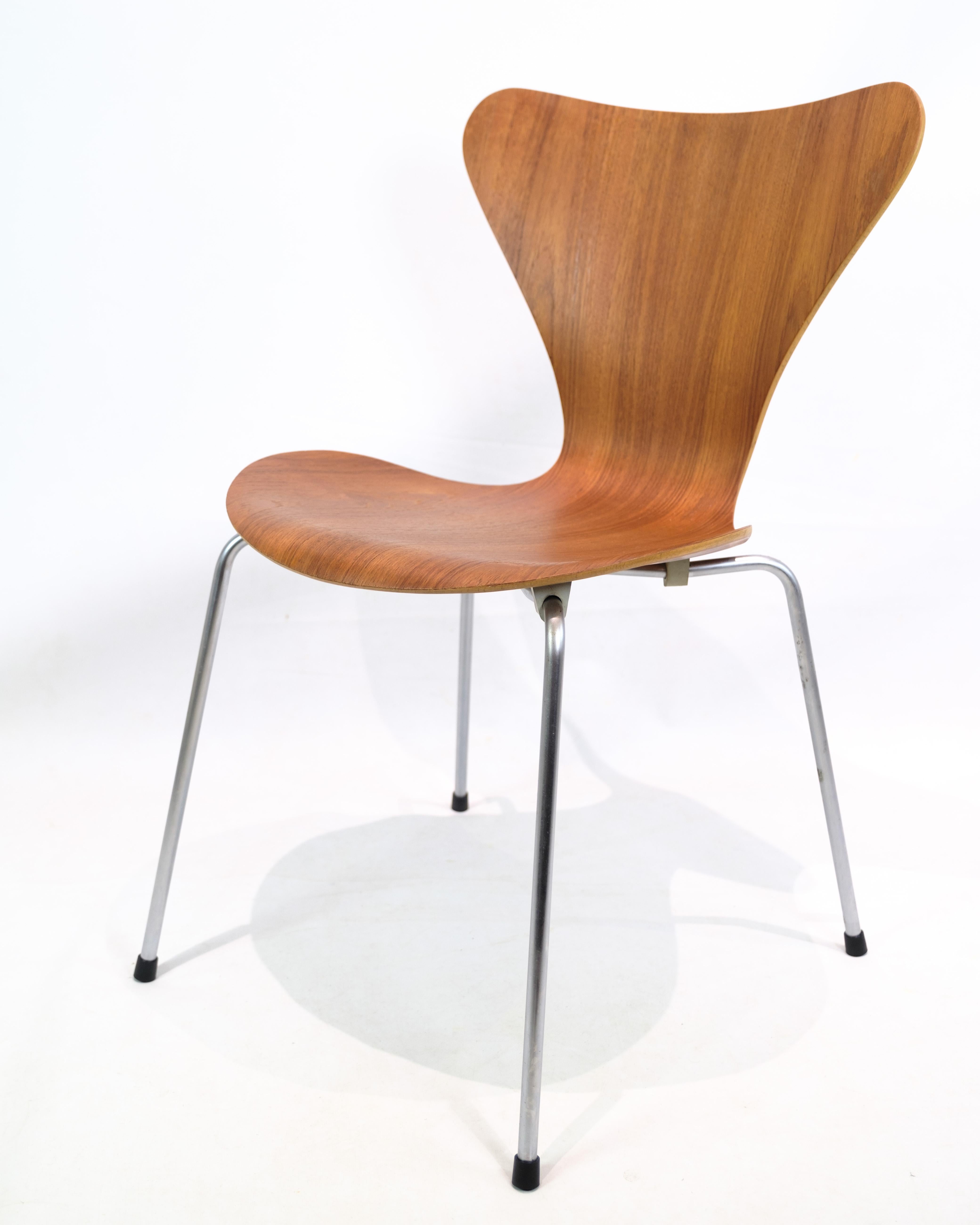 Satz von 4 Sieben Stühlen aus Teakholz von Arne Jacobsen und Fritz Hansen aus dem Jahr 1960 im Angebot 4