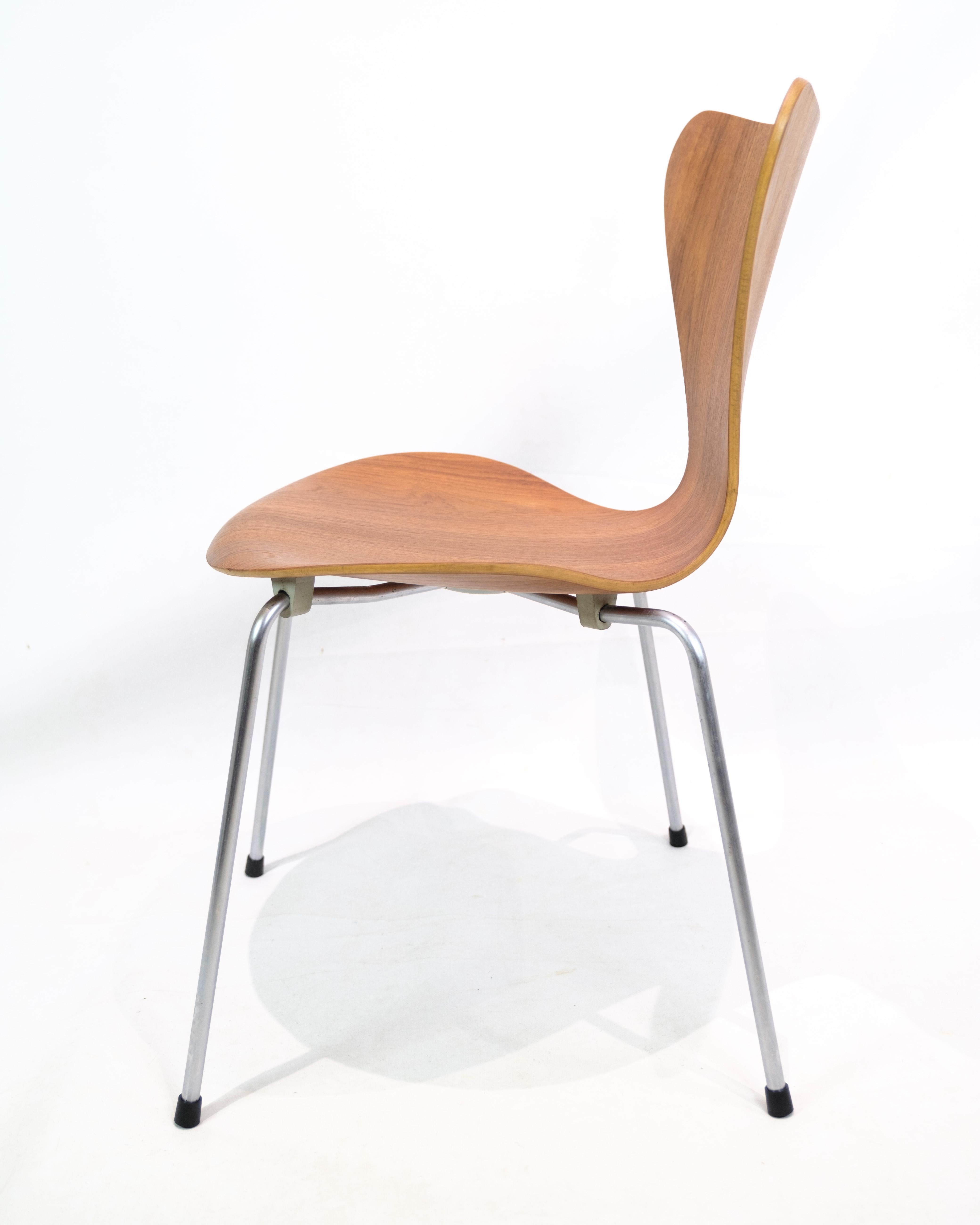 Satz von 4 Sieben Stühlen aus Teakholz von Arne Jacobsen und Fritz Hansen aus dem Jahr 1960 (Dänisch) im Angebot