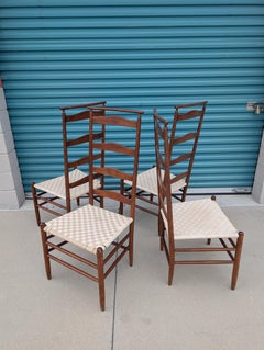 Set of 4 Shaker Cherry Ladder Back Dining Chairs in the Style of Nichols & Stone