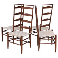 Set of 4 Shaker Cherry Ladder Back Dining Chairs in the Style of Nichols & Stone
