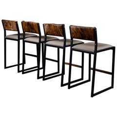 4x Shaker Counter Stool Chair by Ambrozia, Walnut, Vinyl & Cowhide