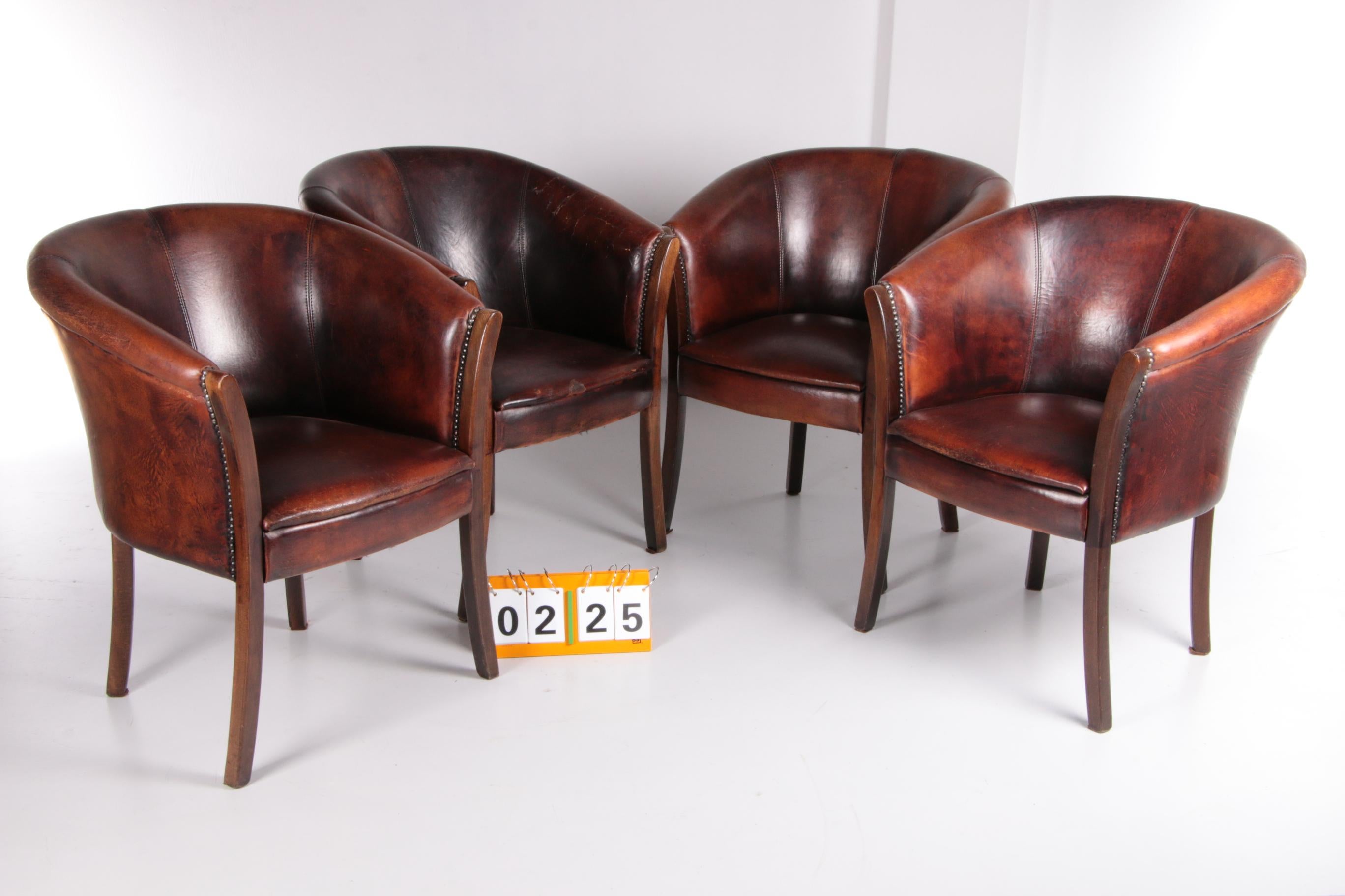 Mid-Century Modern Set of 4 Sheep Leather Dining Table Chairs, 1970, Netherlands