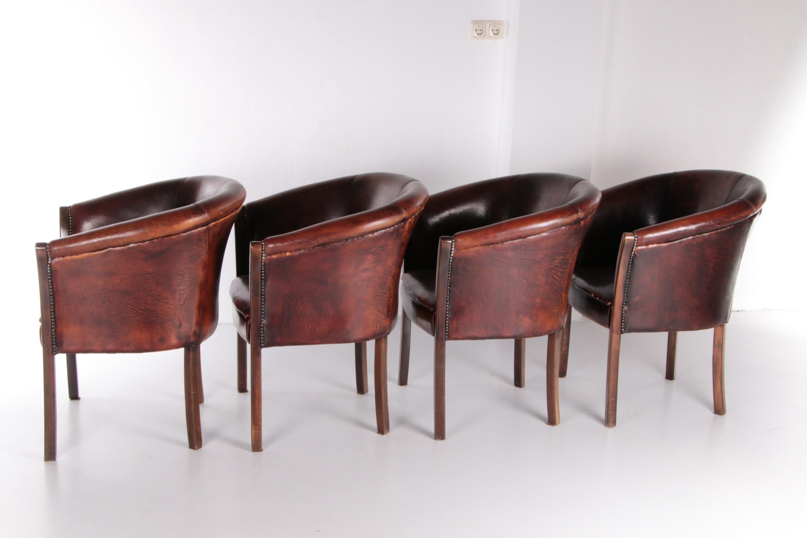 Set of 4 Sheep Leather Dining Table Chairs, 1970, Netherlands In Good Condition In Oostrum-Venray, NL