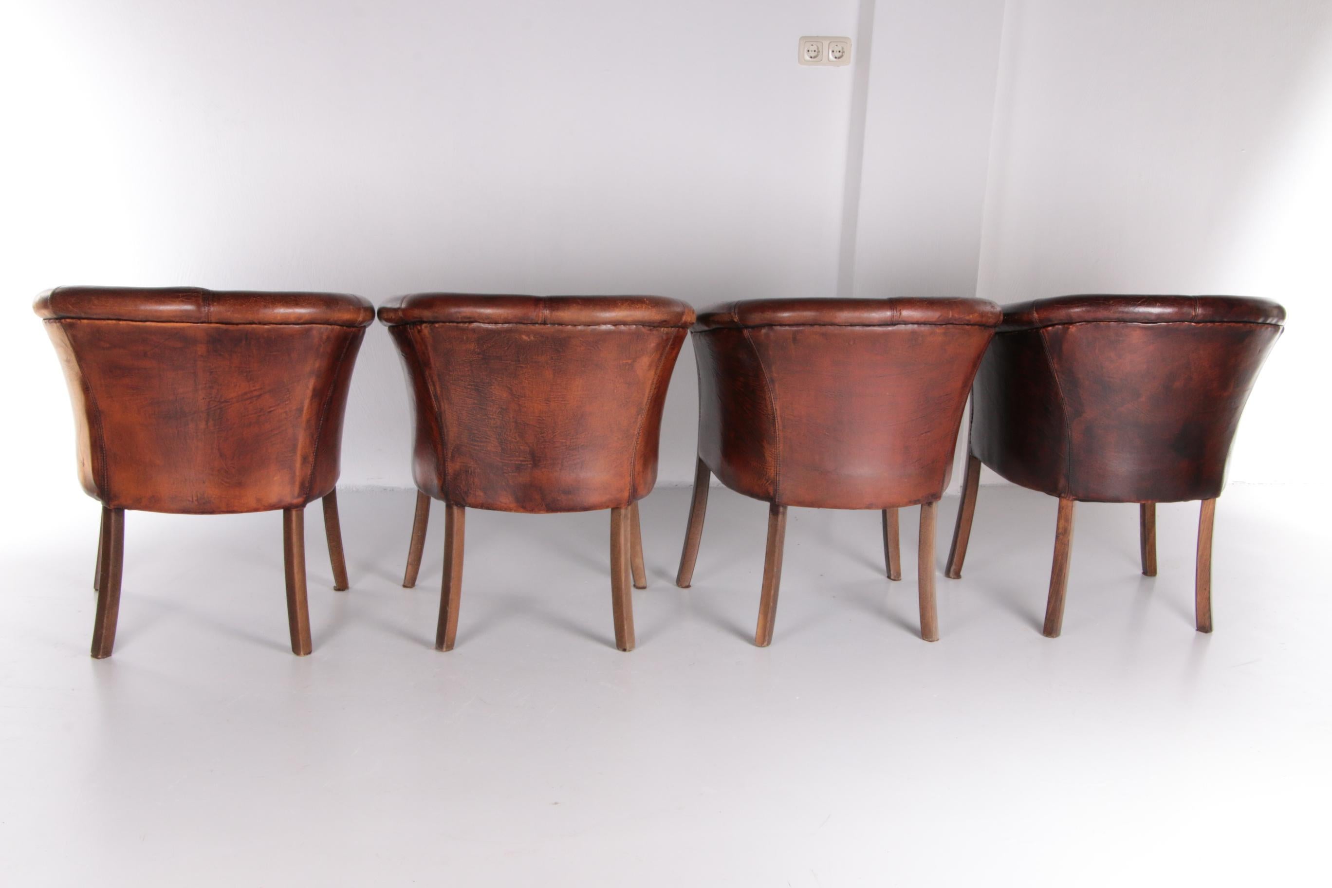 Late 20th Century Set of 4 Sheep Leather Dining Table Chairs, 1970, Netherlands