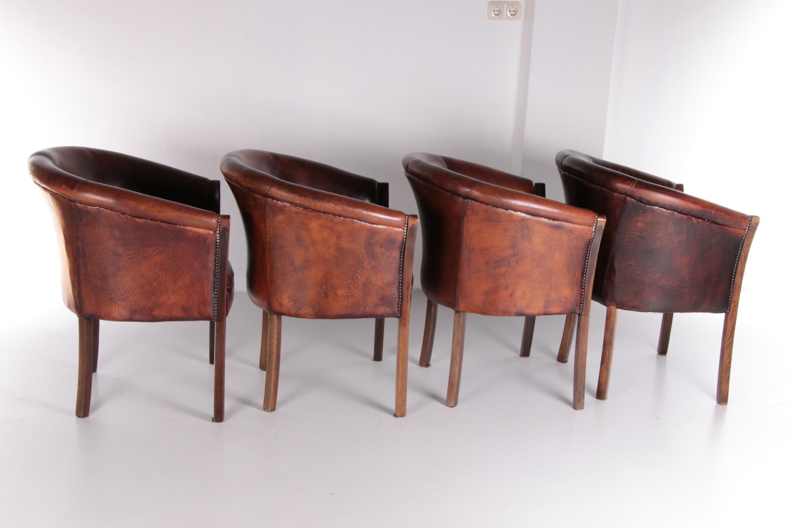 Set of 4 Sheep Leather Dining Table Chairs, 1970, Netherlands 1