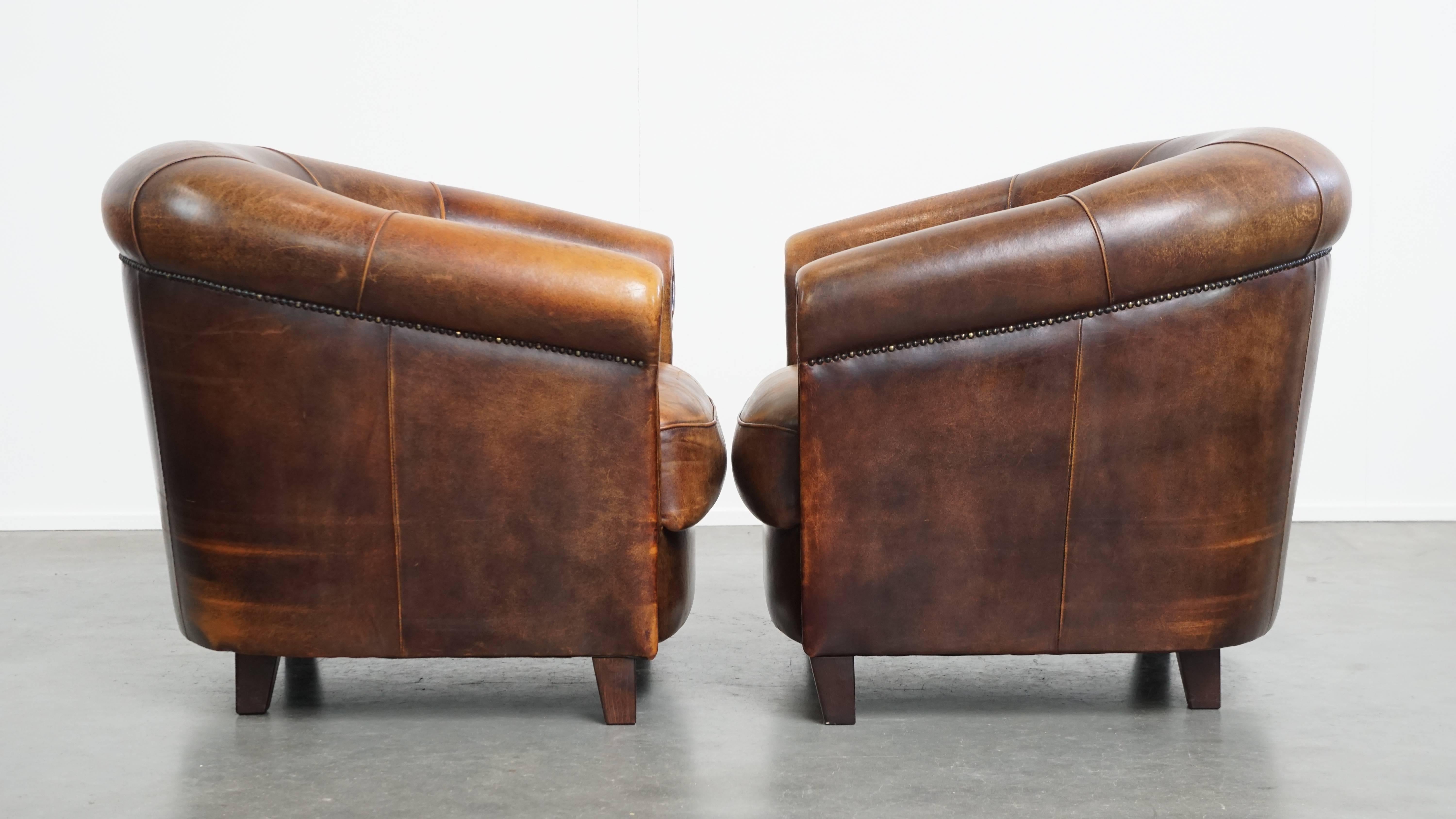Romain classique Ensemble de 4 fauteuils club en cuir de mouton en vente