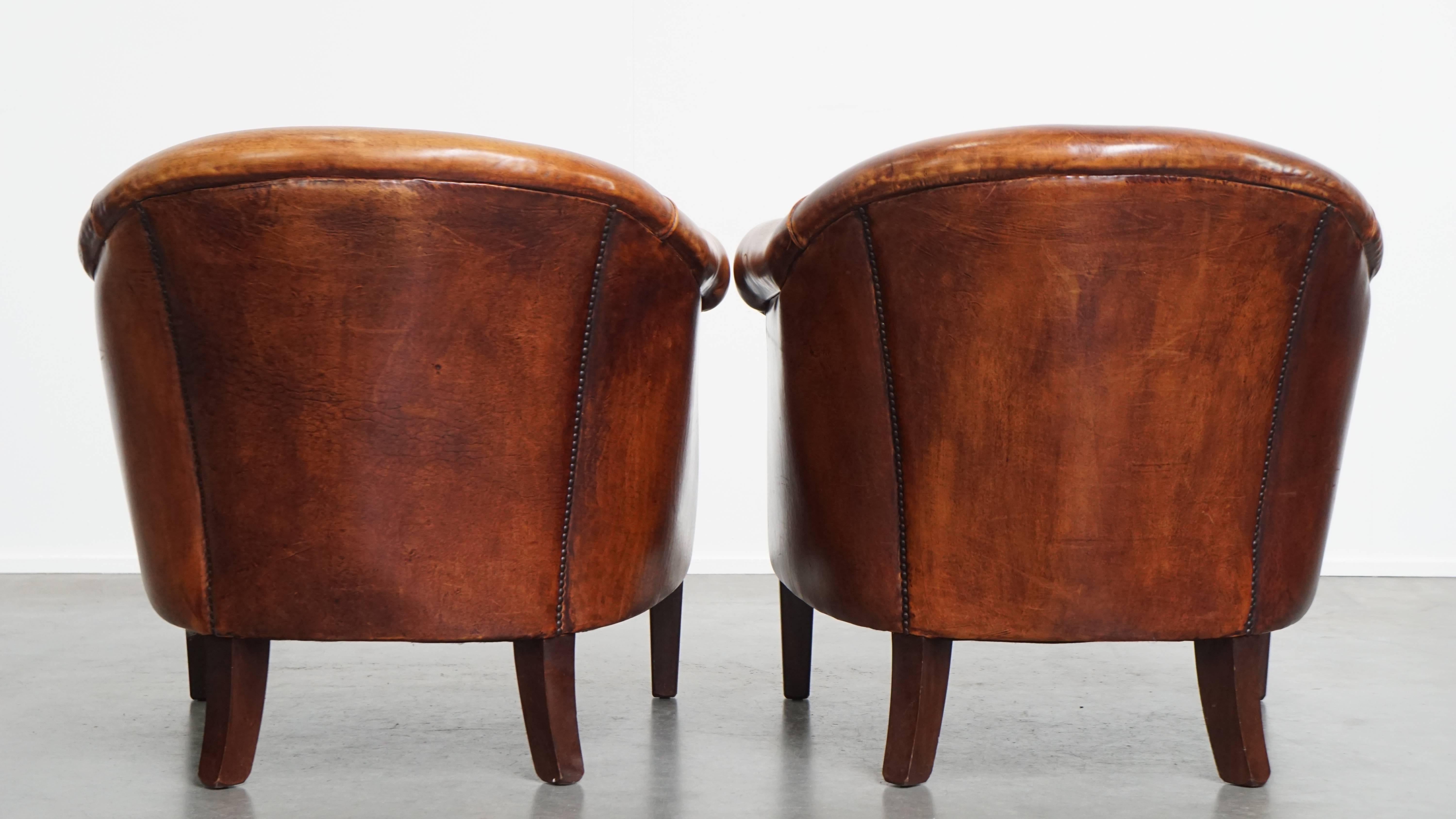 Juego de 4 sillones Club de piel de oveja Hecho a mano en venta
