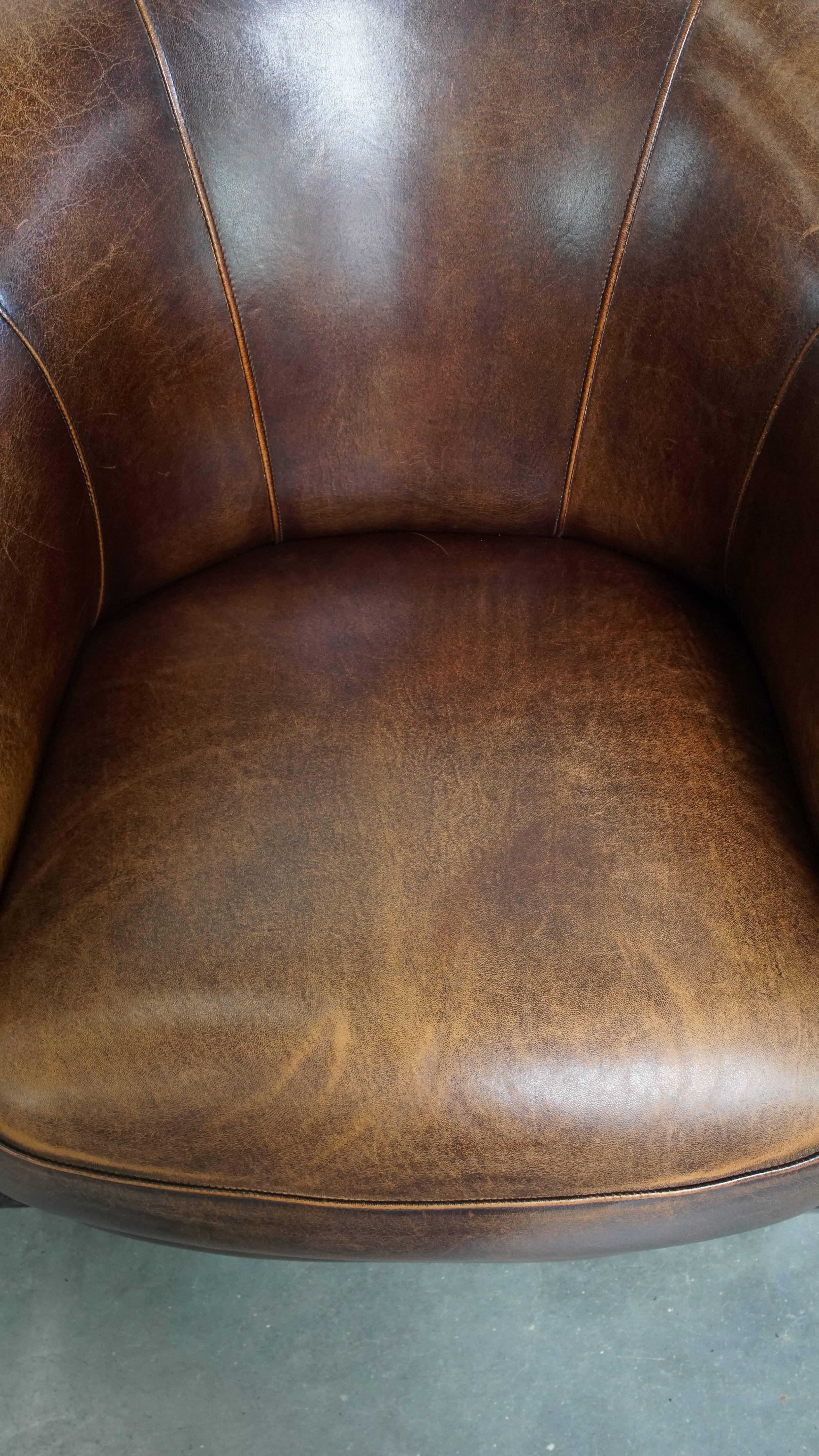 Cuir Ensemble de 4 fauteuils club en cuir de mouton en vente