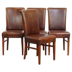 Set di 4 sedie da pranzo in pelle di pecora