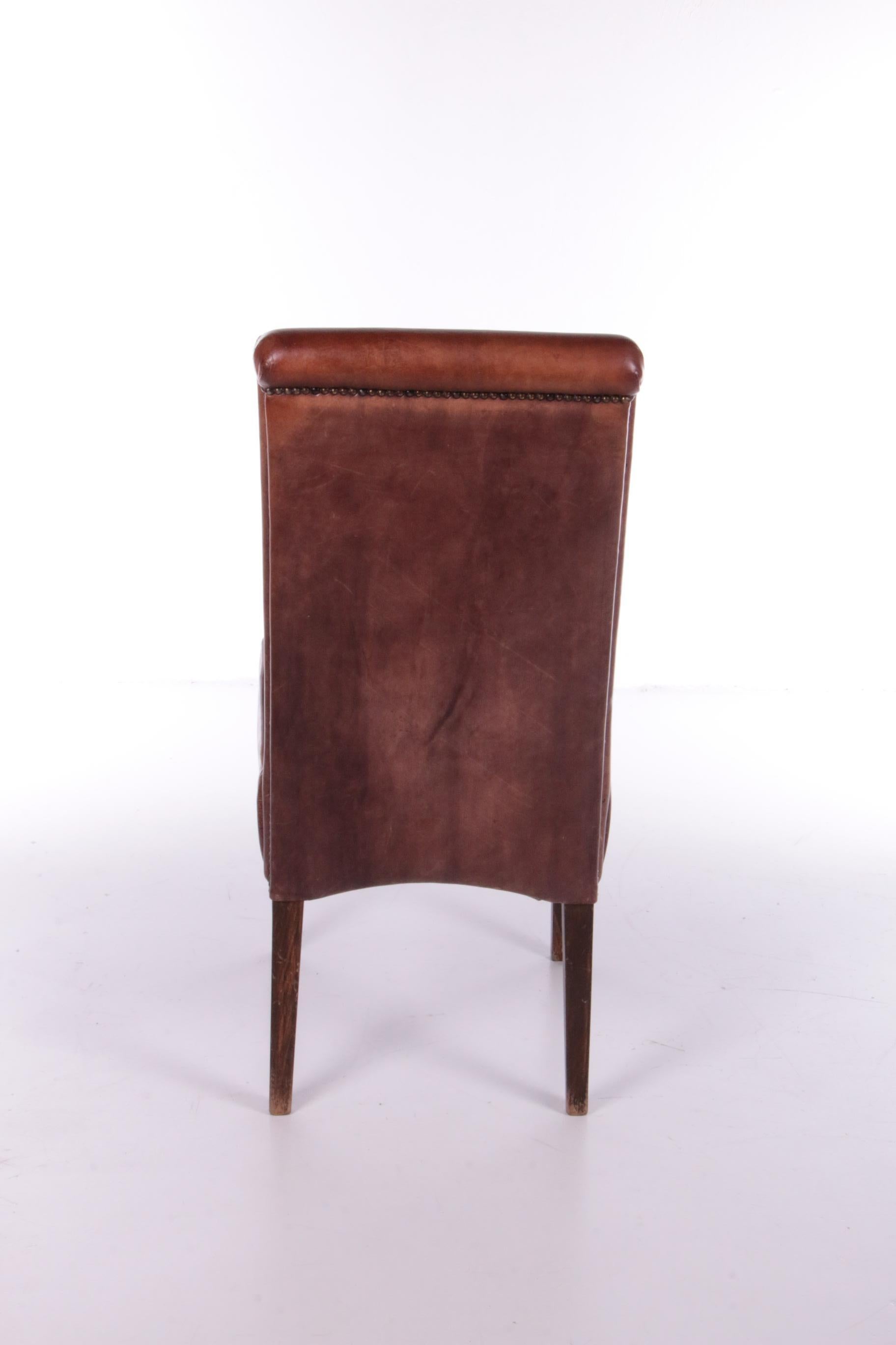 Patinated Set of 4 Sheepskin Leather Dining Table Chairs, 1970s