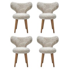 Set of 4 White Dining WNG Chairs in Oak and Sheepskin Upholstery by Mazo Design