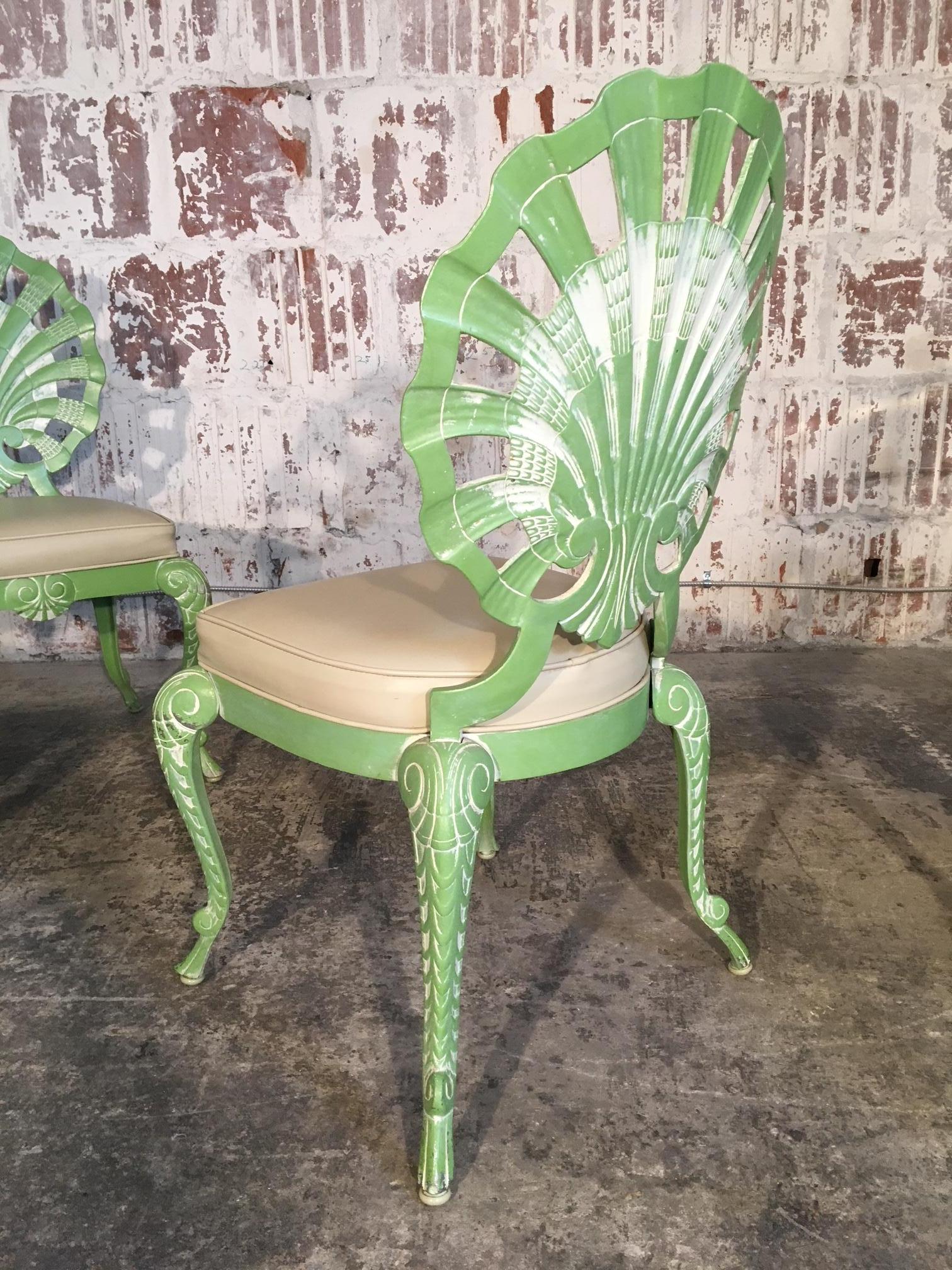 Hollywood Regency Set of 4 Shell Back Grotto Chairs in Cast Aluminium by Brown Jordan