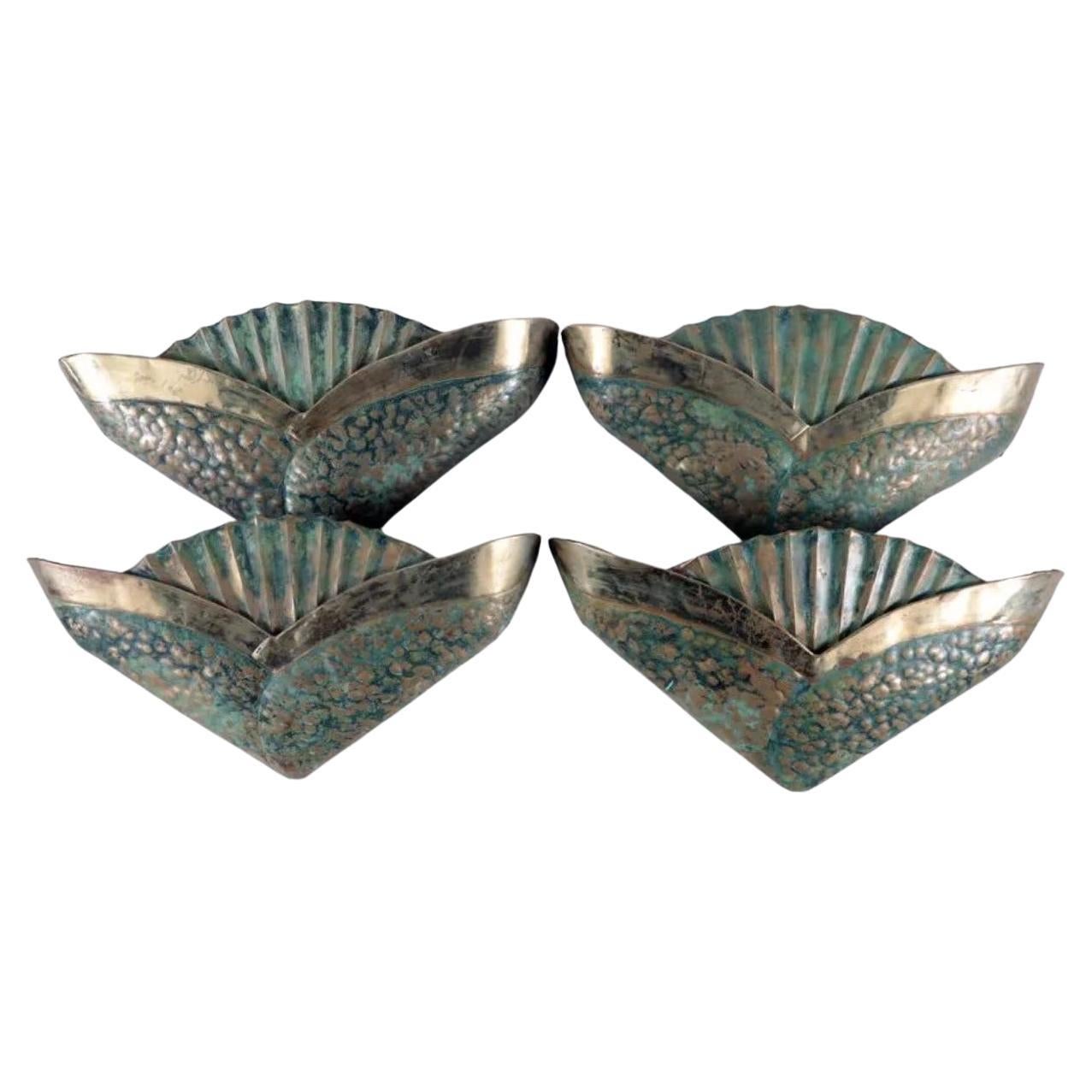 Set of 4 Shell Form Verdigris Brass Wall Sconces, Not Electrified
