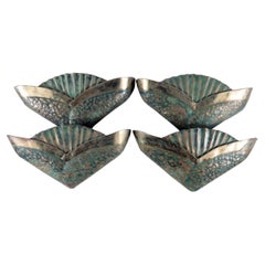 Set of 4 Shell Form Verdigris Brass Wall Sconces, Not Electrified