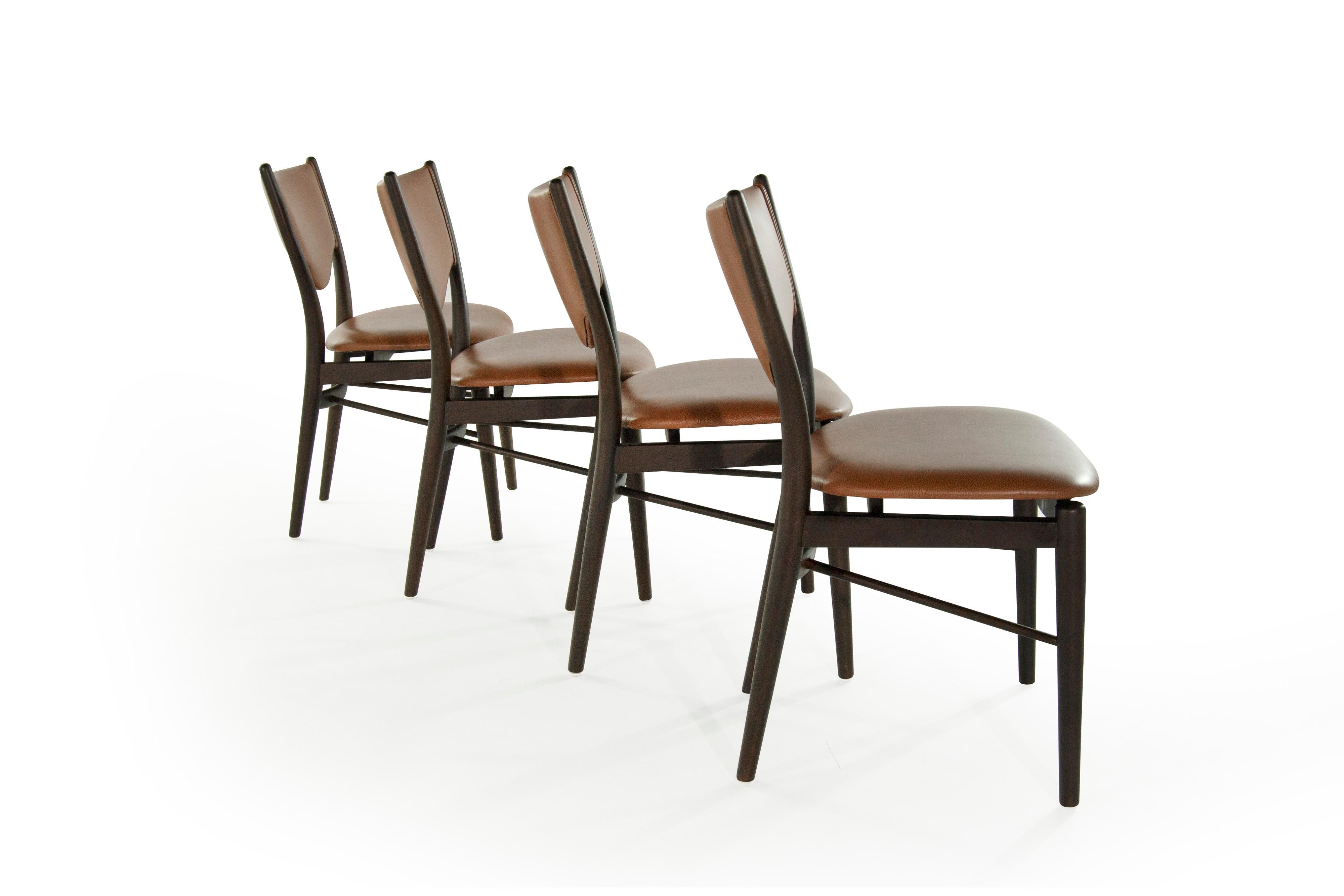 Leather Set of 4 Side Chairs by Finn Juhl for Bovirke Model BO-63, 1952