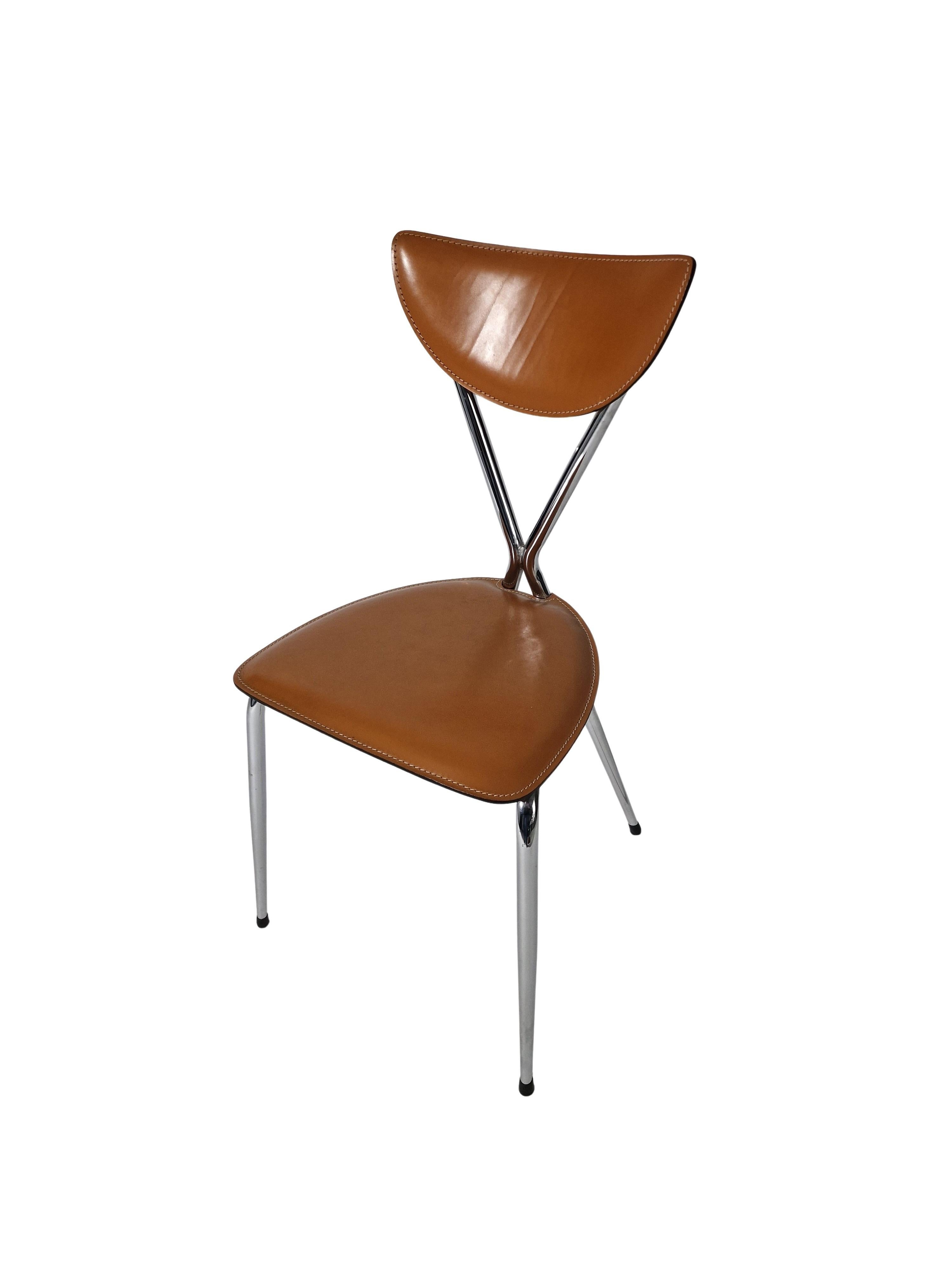 Ensemble de 4 chaises d'appoint Stiletto Bernadina, cuir chromé Arrben, Italie en vente 3