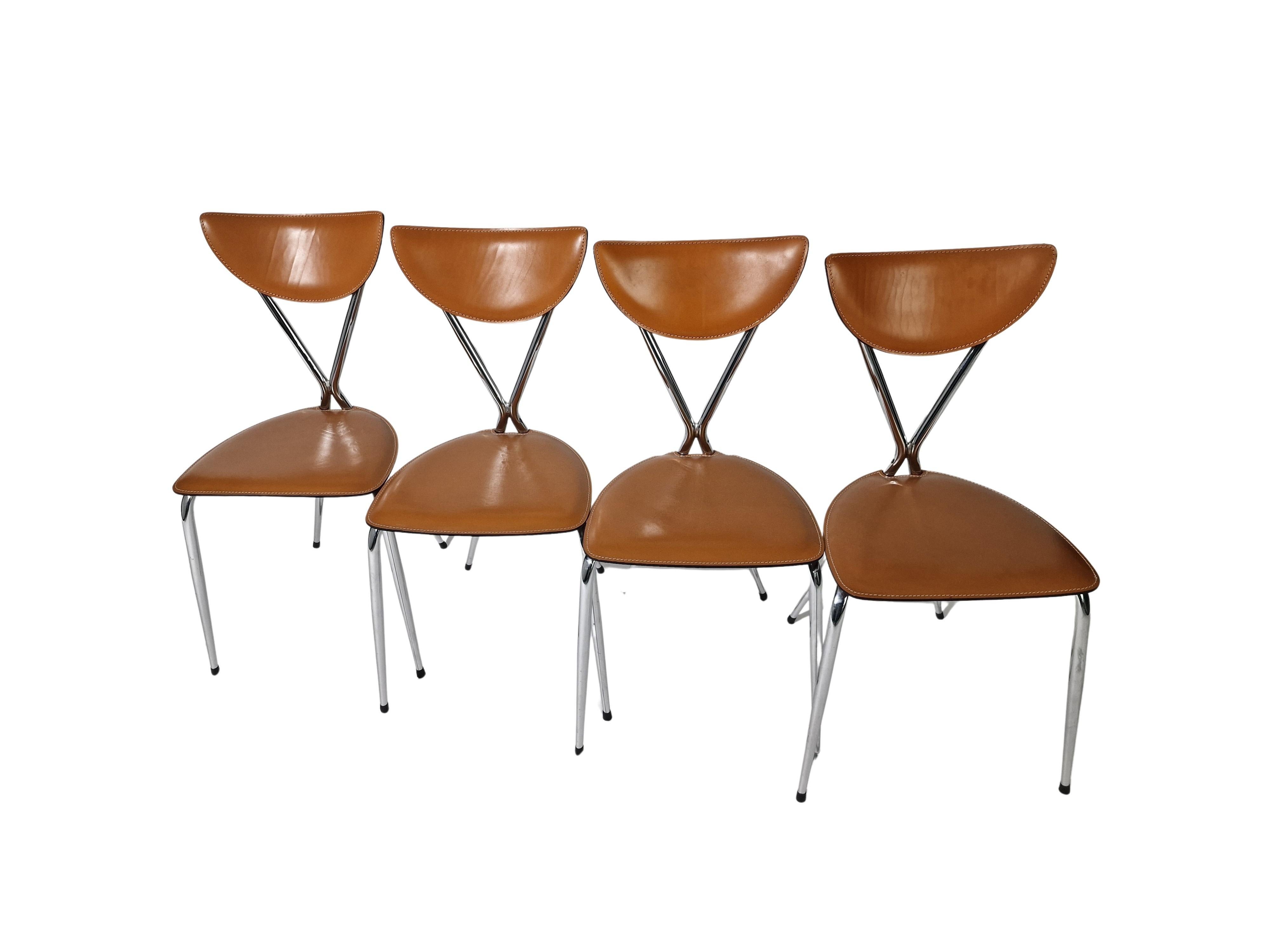 Ensemble de 4 chaises d'appoint Stiletto Bernadina, cuir chromé Arrben, Italie en vente 5