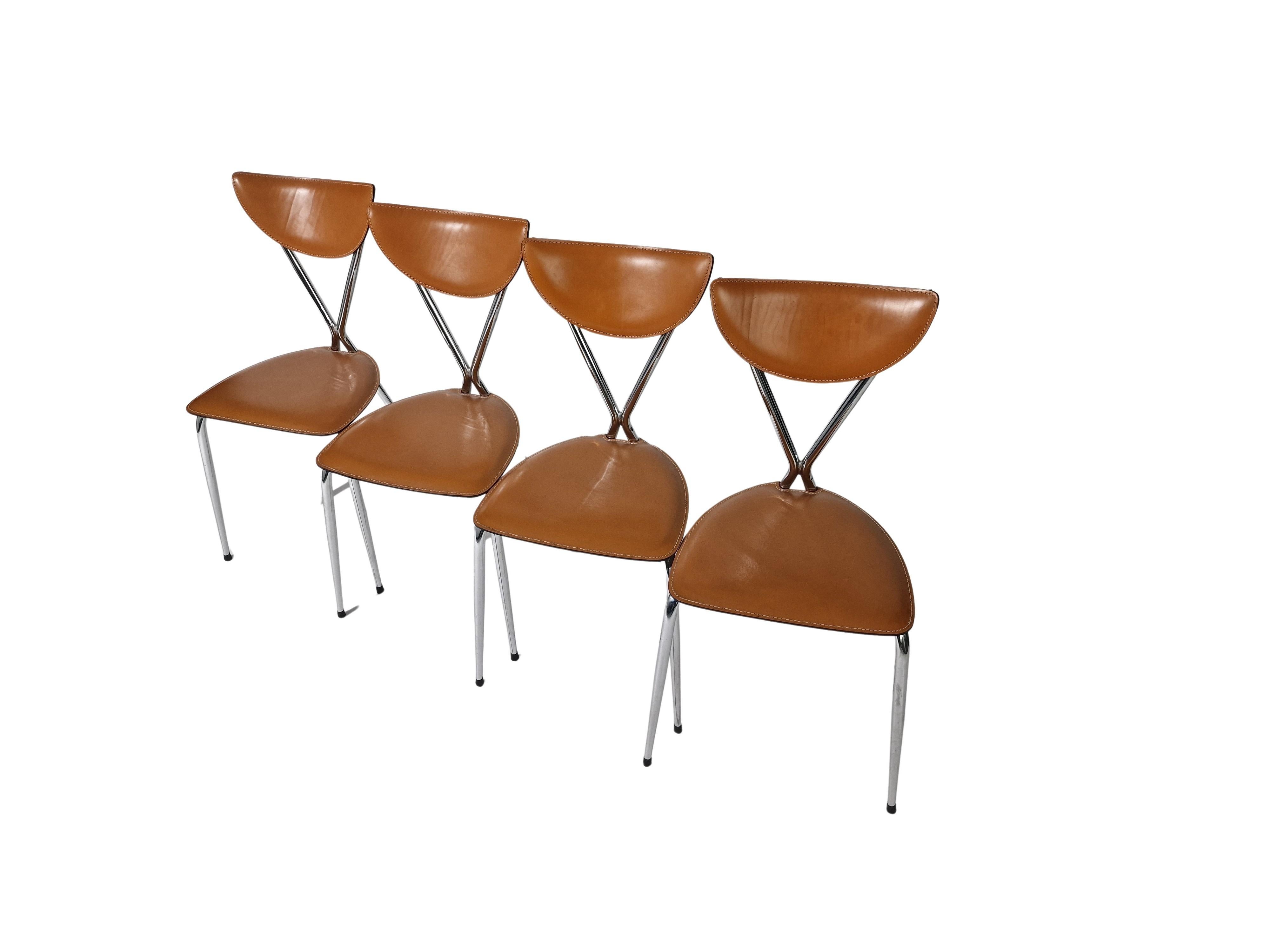Ensemble de 4 chaises d'appoint Stiletto Bernadina, cuir chromé Arrben, Italie en vente 7