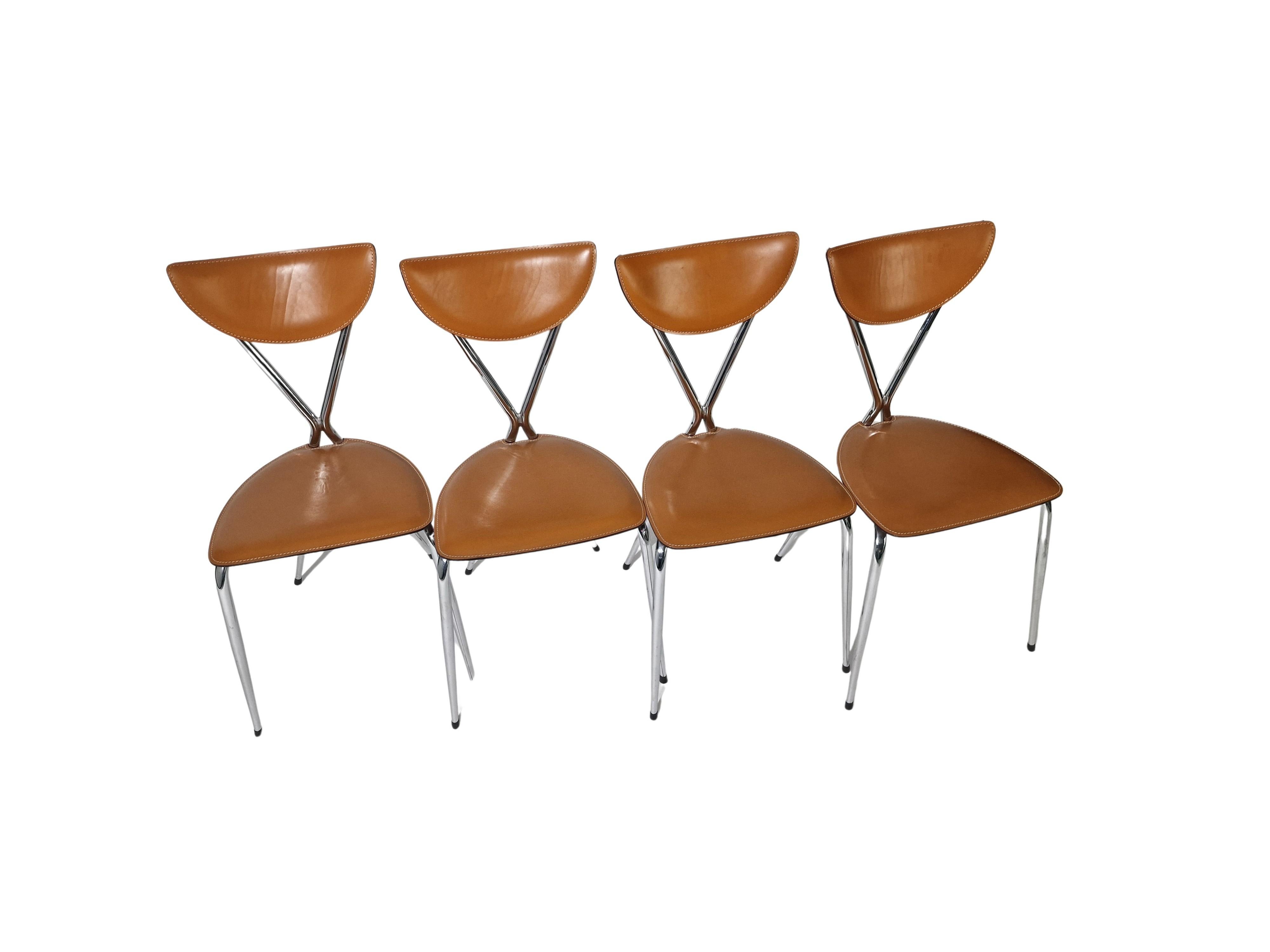 Ensemble de 4 chaises d'appoint Stiletto Bernadina, cuir chromé Arrben, Italie en vente 8