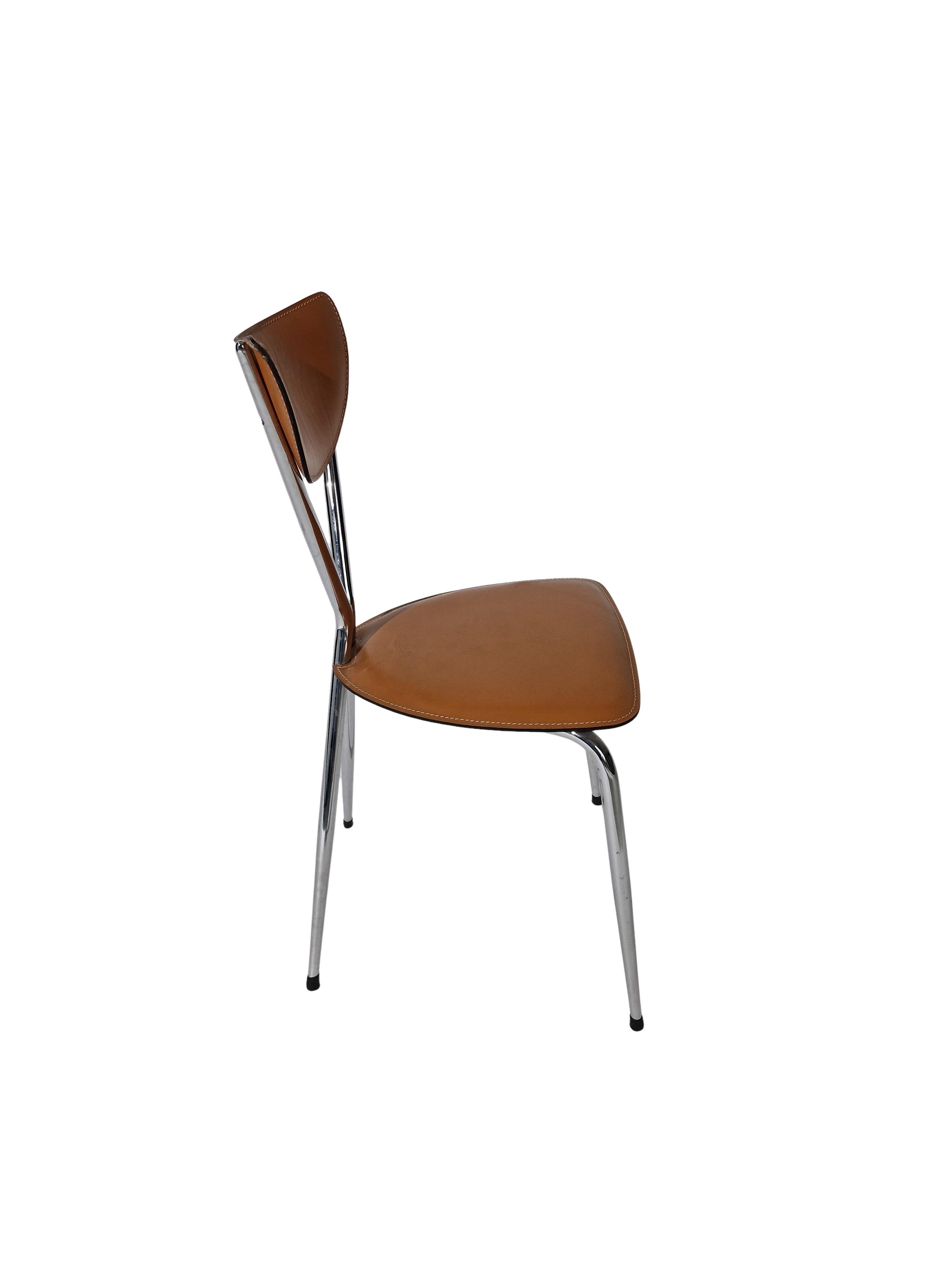 Ensemble de 4 chaises d'appoint Stiletto Bernadina, cuir chromé Arrben, Italie Bon état - En vente à Wien, AT