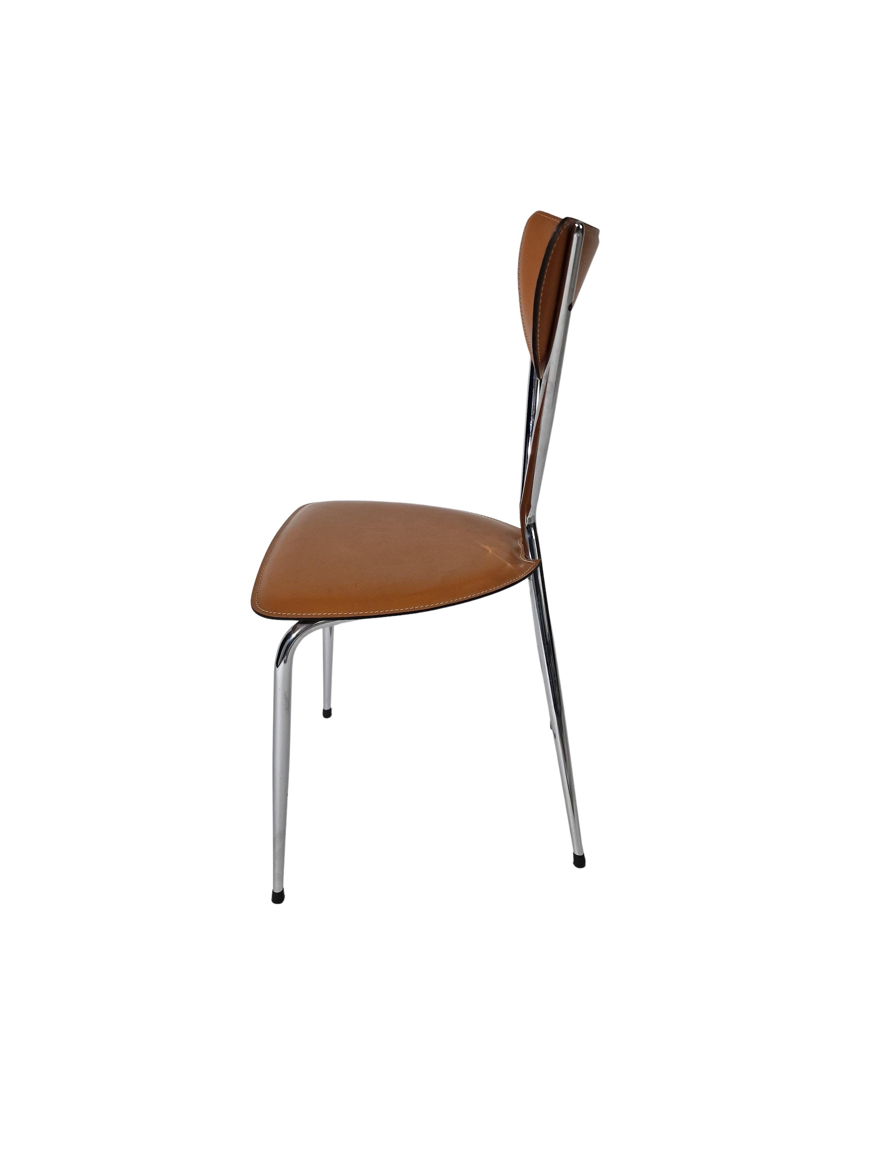 Cuir Ensemble de 4 chaises d'appoint Stiletto Bernadina, cuir chromé Arrben, Italie en vente
