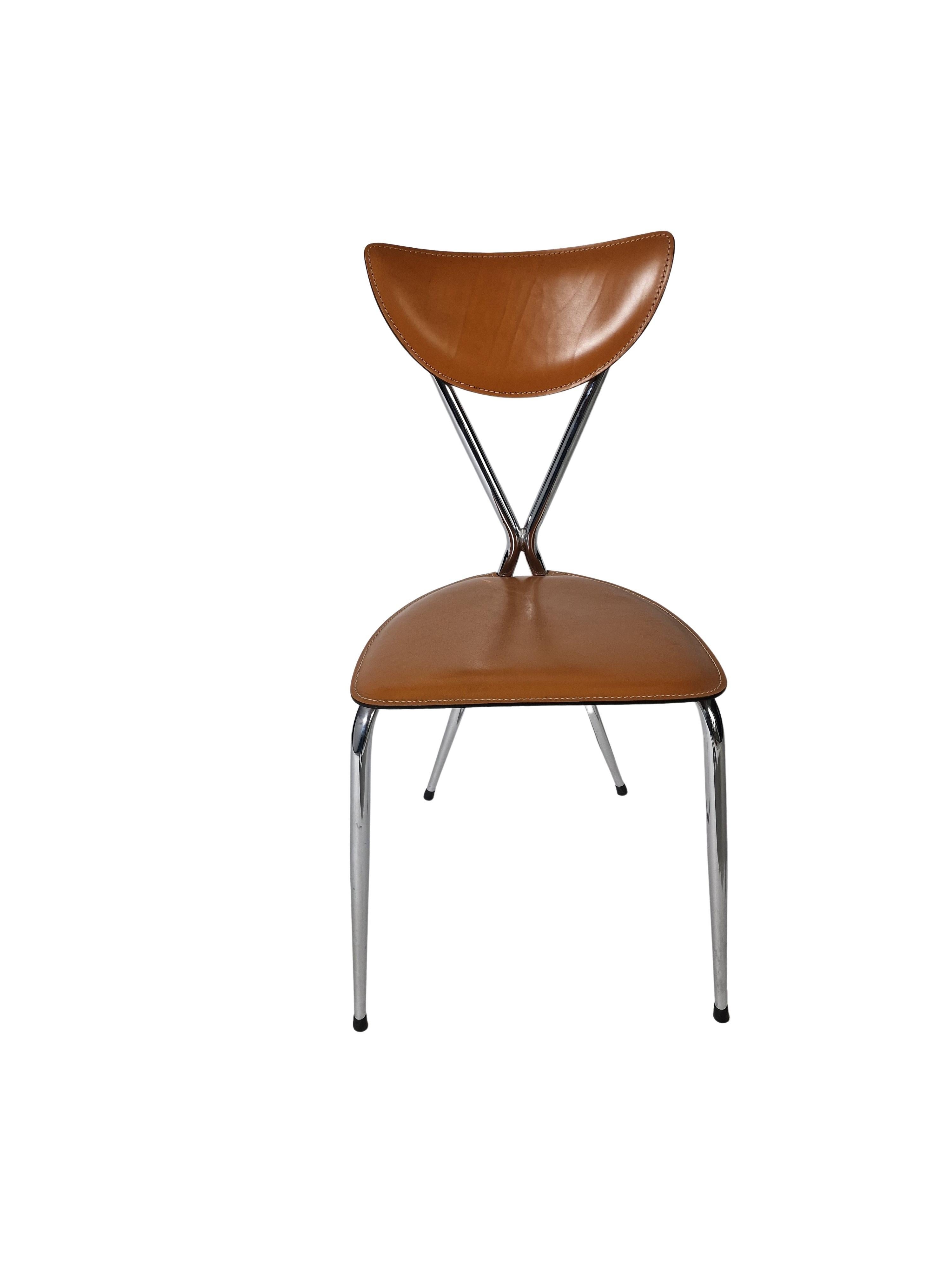 Ensemble de 4 chaises d'appoint Stiletto Bernadina, cuir chromé Arrben, Italie en vente 1