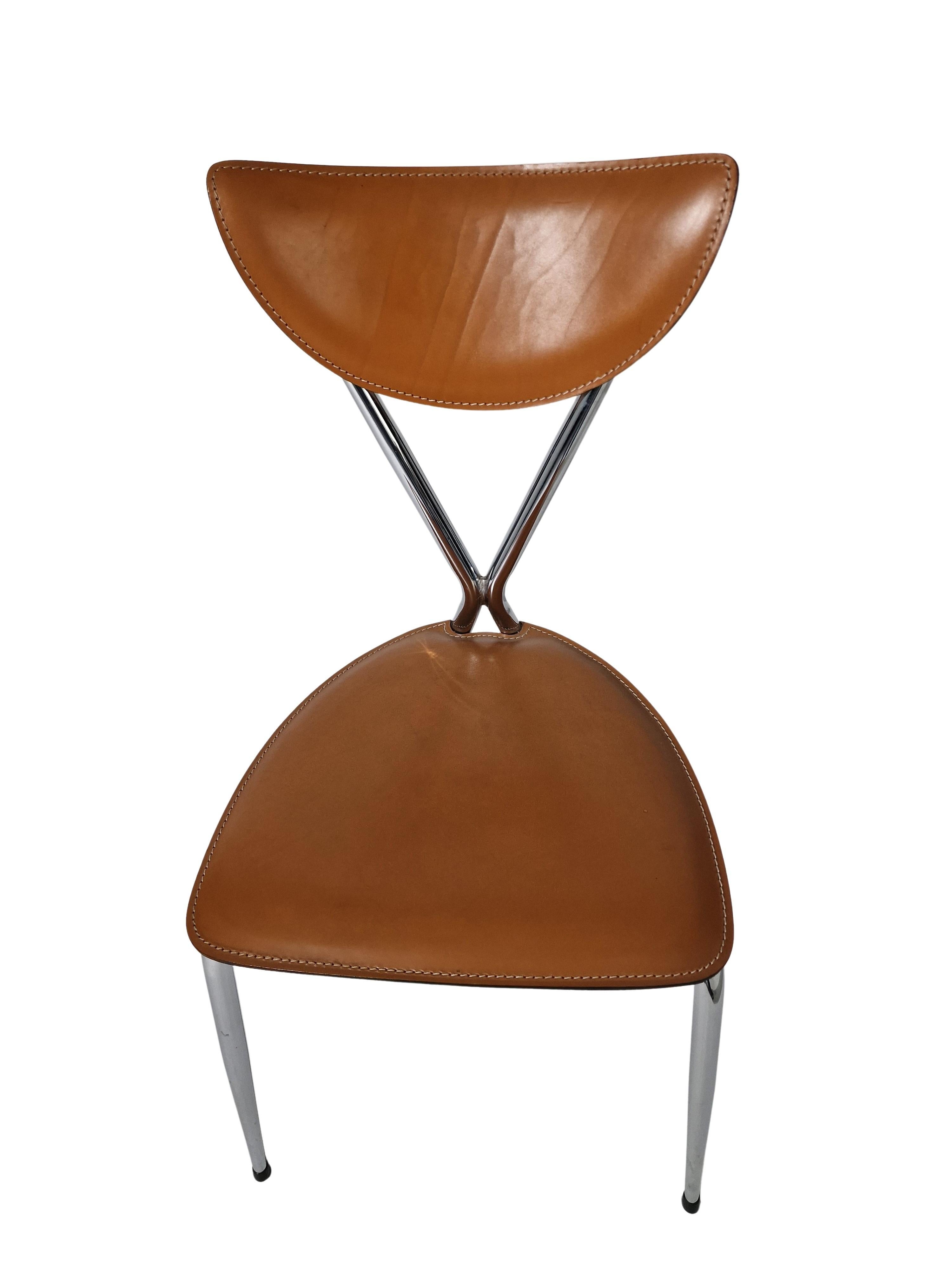 Ensemble de 4 chaises d'appoint Stiletto Bernadina, cuir chromé Arrben, Italie en vente 2