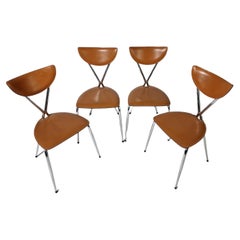 Set of 4 side chairs, model Stiletto Bernadina, chrome leather Arrben, Italy