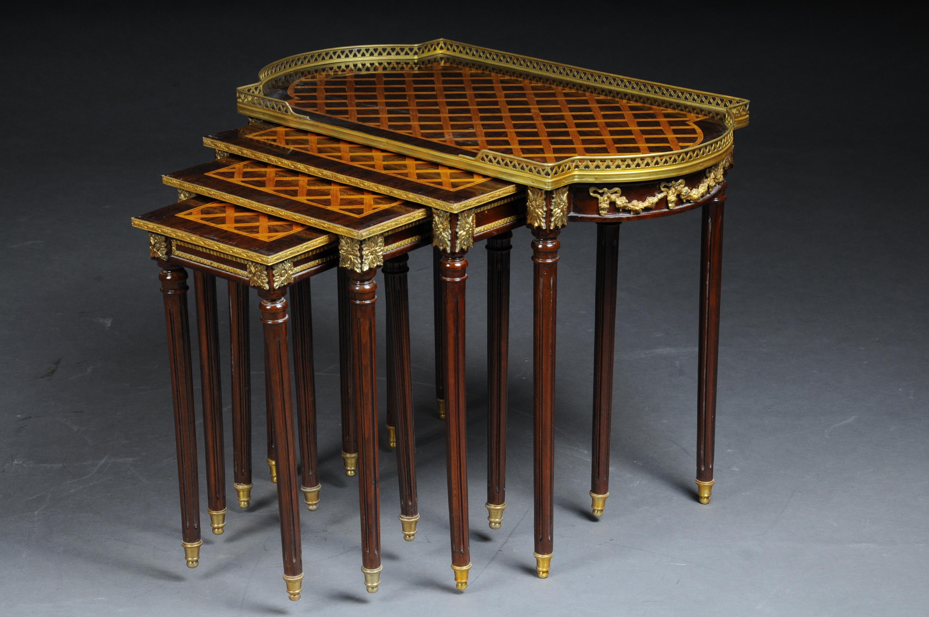 Set of 4 Side Tables Louis Seize XVI m. Marquetry Veneer For Sale 6