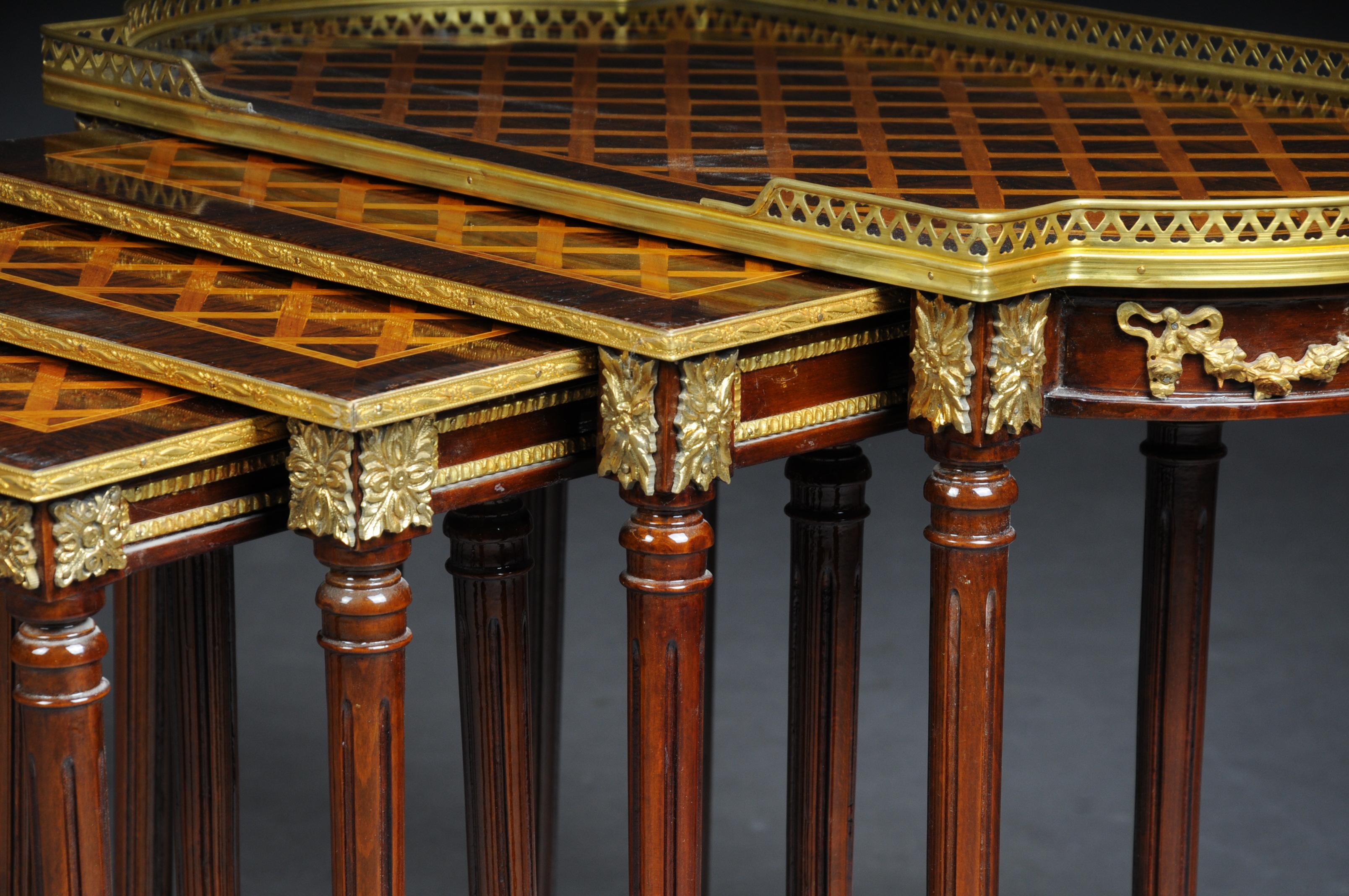 French Set of 4 Side Tables Louis Seize XVI m. Marquetry Veneer