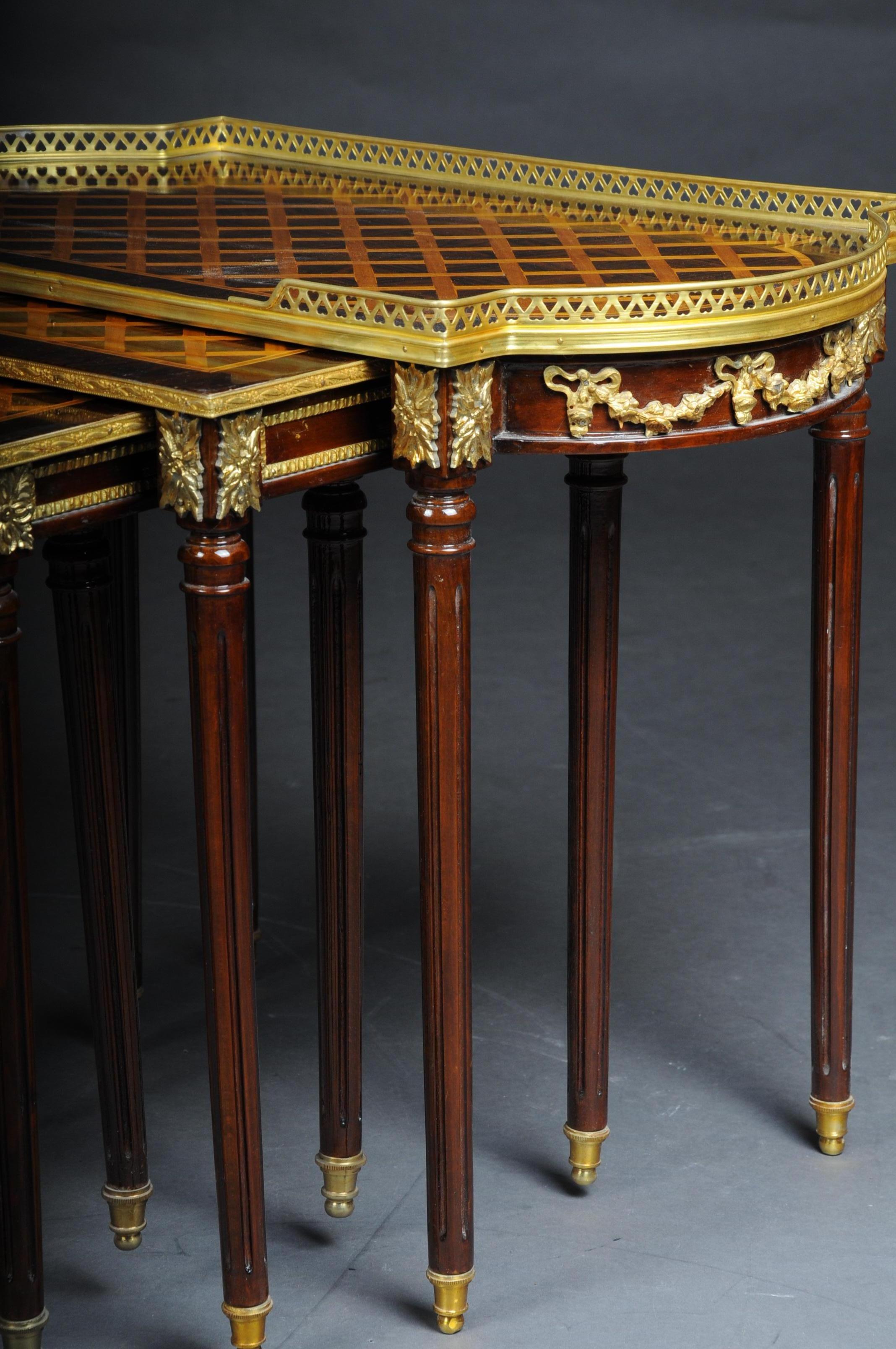 Hand-Carved Set of 4 Side Tables Louis Seize XVI m. Marquetry Veneer