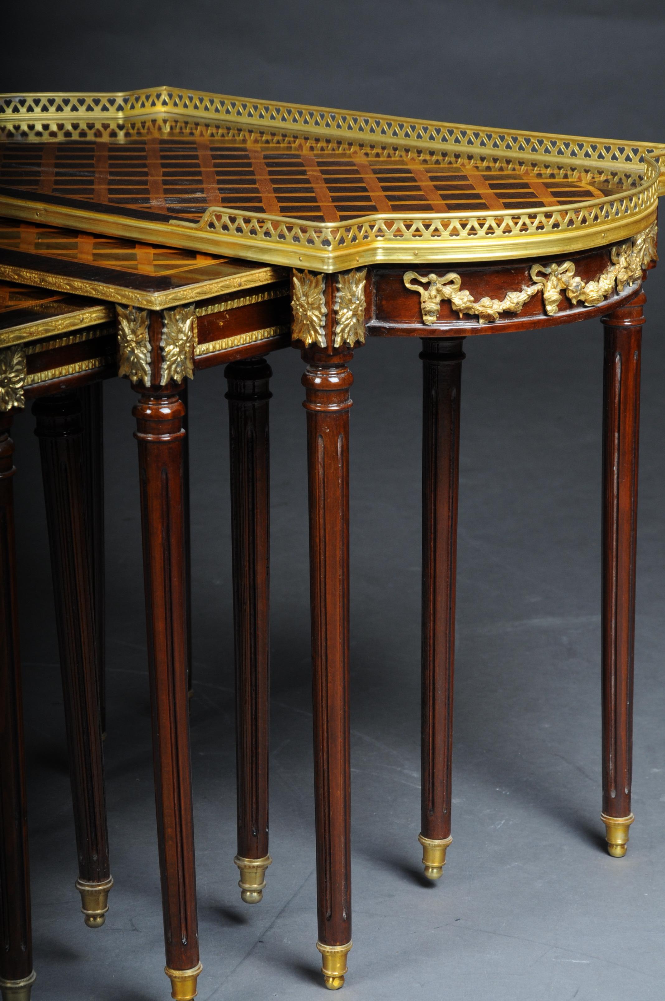 Hand-Carved Set of 4 Side Tables Louis Seize XVI m. Marquetry Veneer For Sale