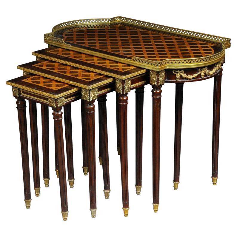 Set of 4 Side Tables Louis Seize XVI m. Marquetry Veneer For Sale
