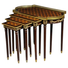 Set of 4 Side Tables Louis Seize XVI m. Marquetry Veneer