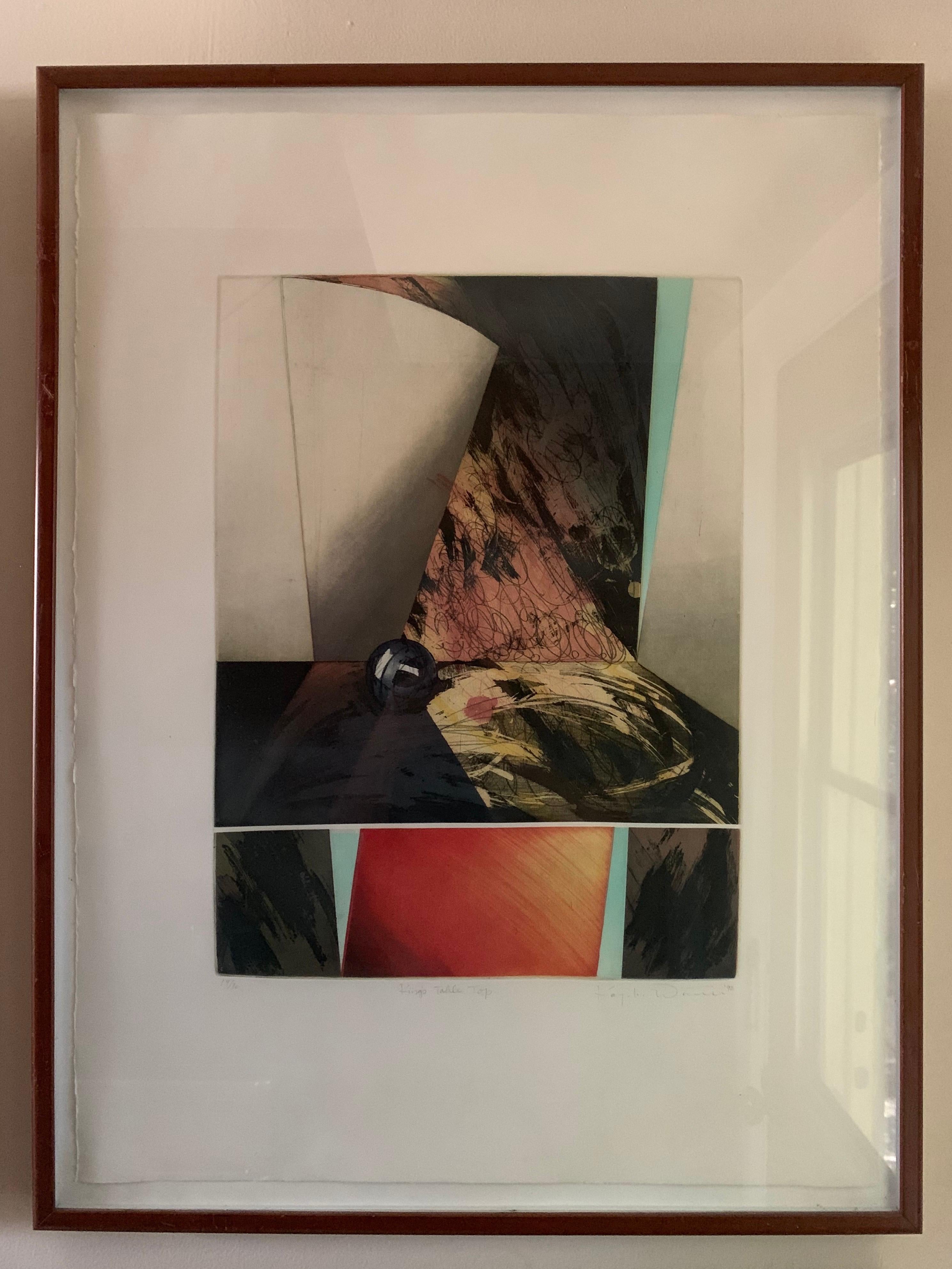 Post-Modern Set of 4 Signed Abstract Intaglio Prints by Kazuko Watanabe, Framed For Sale