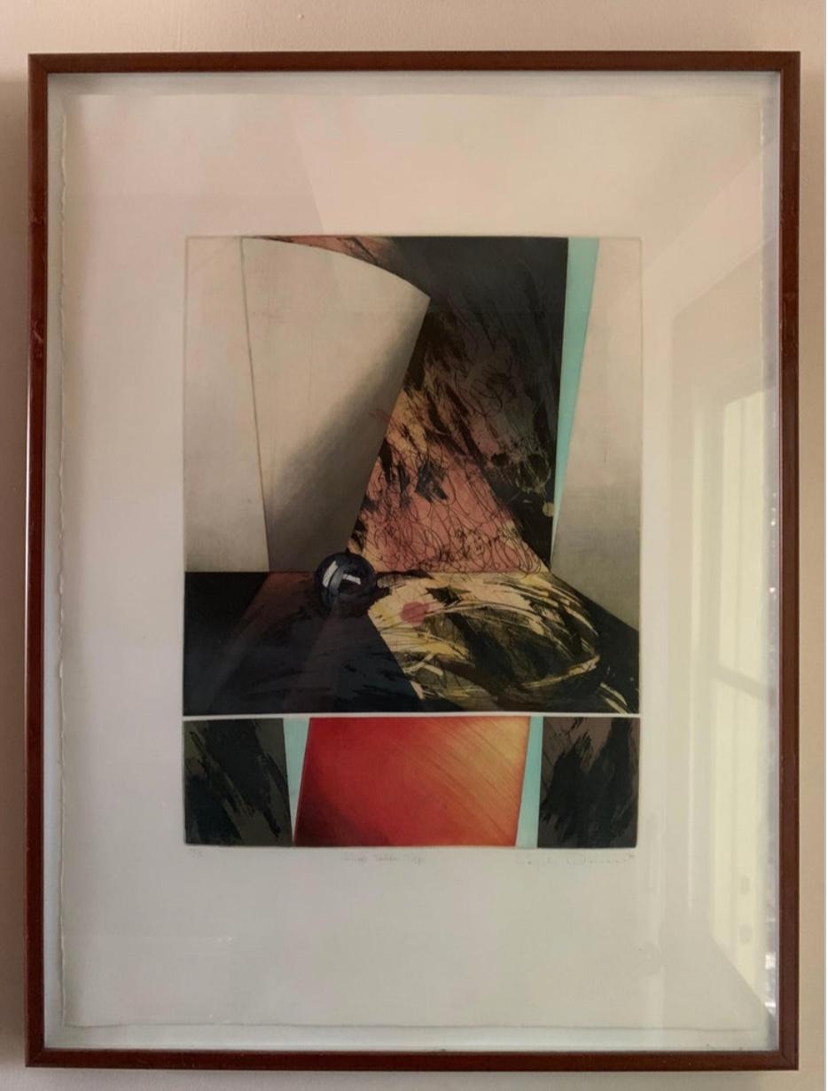 American Set of 4 Signed Abstract Intaglio Prints by Kazuko Watanabe, Framed For Sale