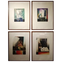 Set of 4 Signed Abstract Intaglio Prints by Kazuko Watanabe, Framed