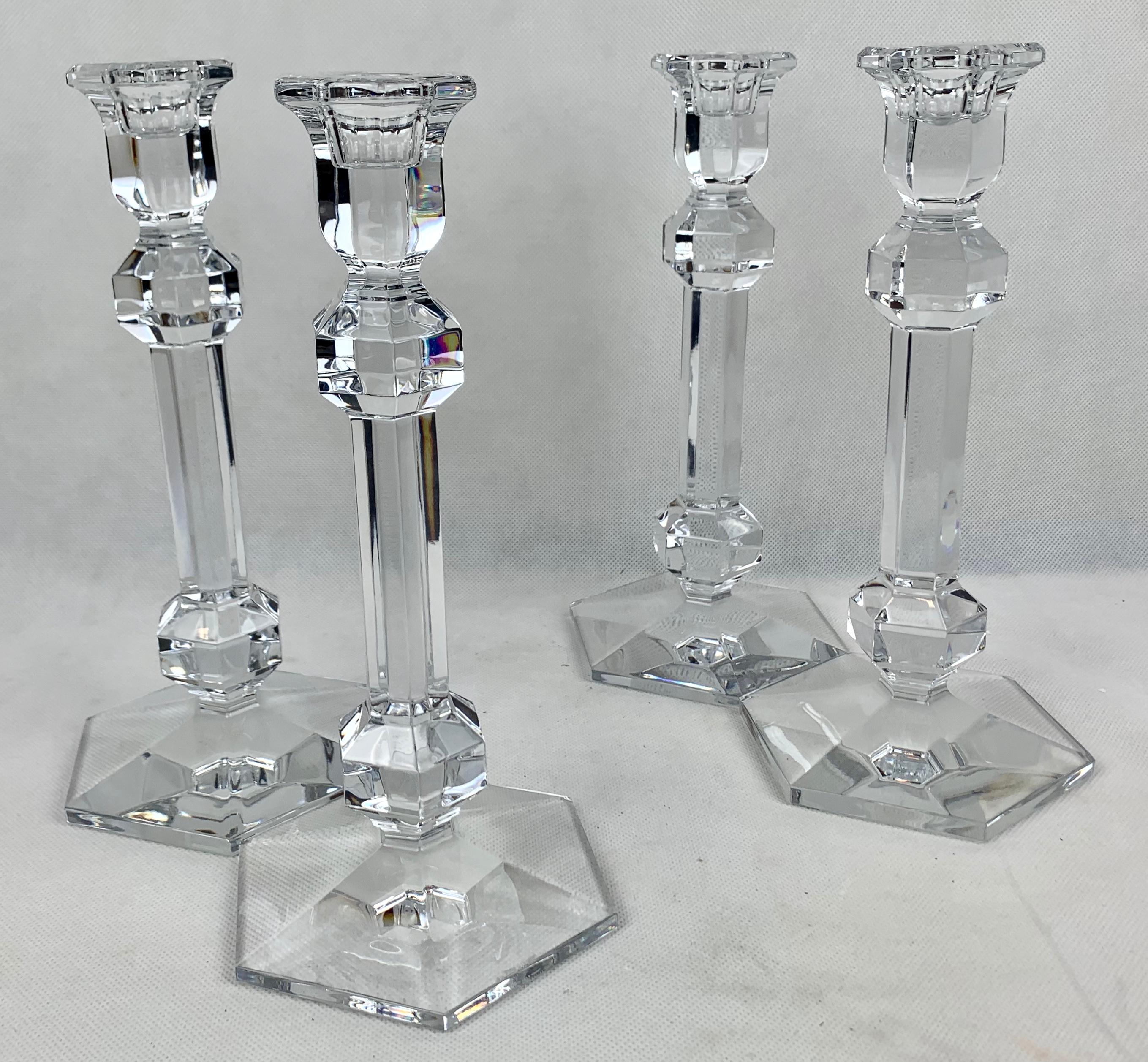 Signed Val St. Lambert Crystal Candlesticks-Galatée Pattern, Matched Set of 4  In Good Condition In West Palm Beach, FL
