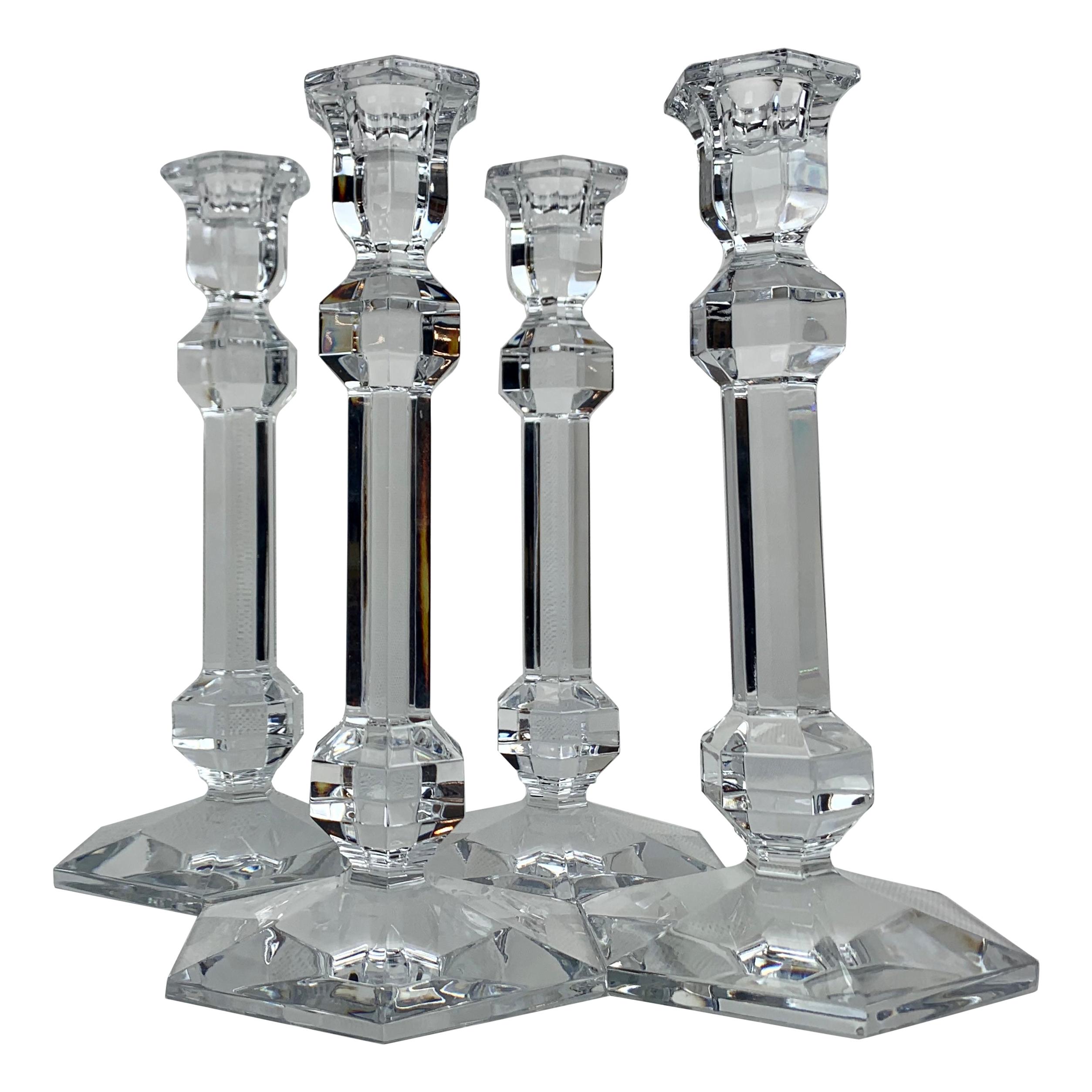 Signed Val St. Lambert Crystal Candlesticks-Galatée Pattern, Matched Set of 4 